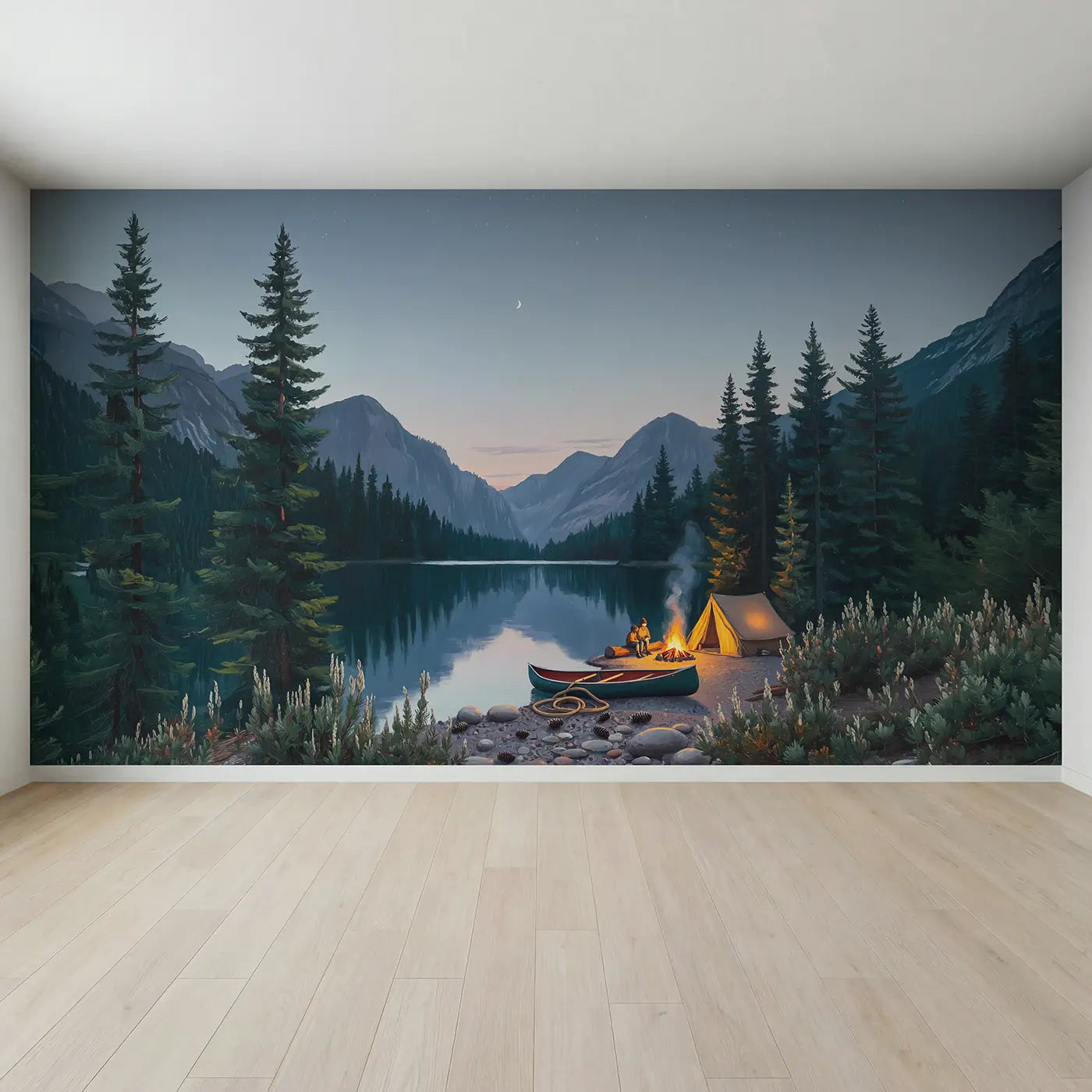Full view of Mountain Campfire Evening Wallpaper Mural by Whimsy Tots