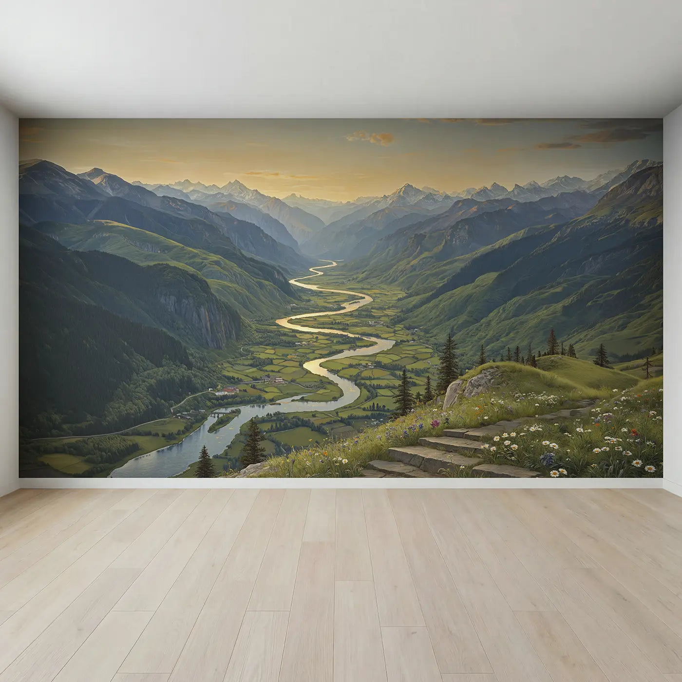 Full view of Silver River Valley Panorama Wallpaper Mural by Whimsy Tots