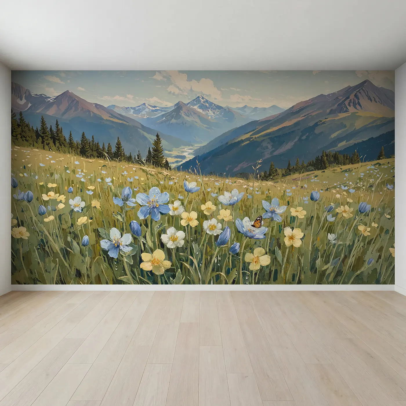 Full view of Alpine Wildflower Peaks Wallpaper Mural by Whimsy Tots