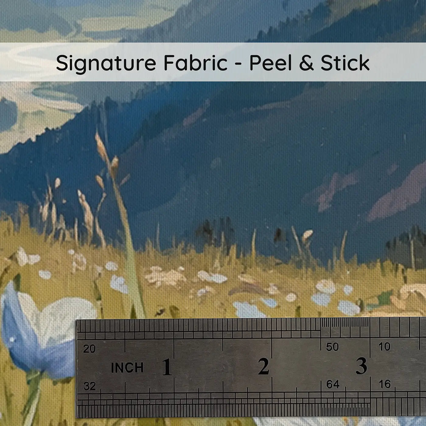 Fabric texture close-up of Alpine Wildflower Peaks Wallpaper Mural by Whimsy Tots