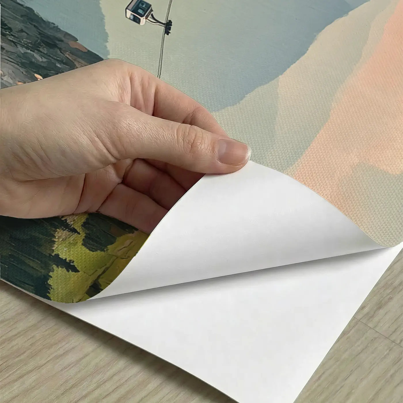 Peel-and-stick detail of Mountain Cable Car Crossing Wallpaper Mural by Whimsy Tots