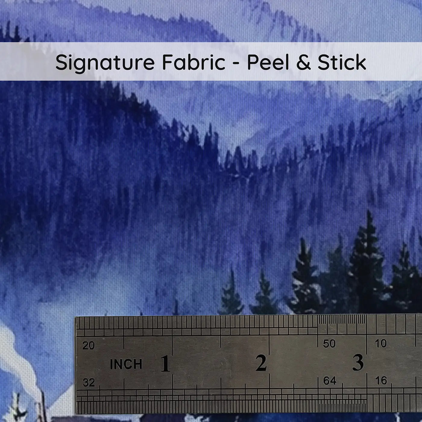 Fabric texture close-up of Twilight Snow Mountain Forest Wallpaper Mural by Whimsy Tots