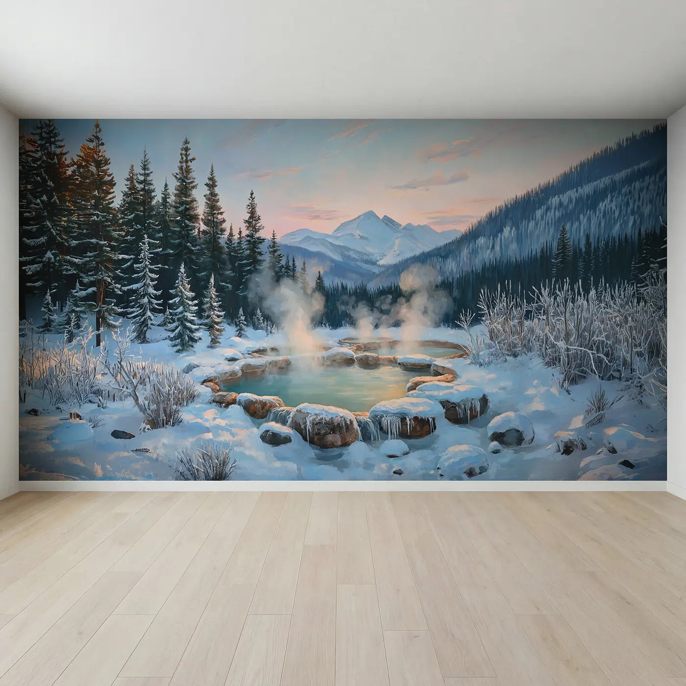 Full view of Mountain Hot Springs Mist Wallpaper Mural by Whimsy Tots
