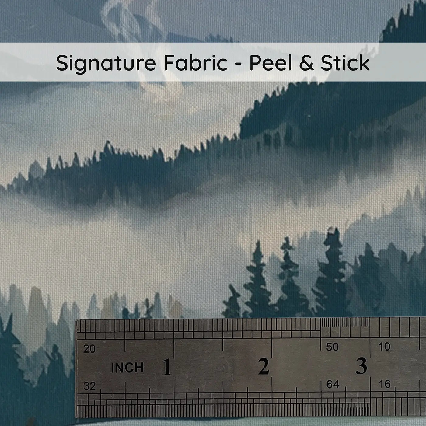 Fabric texture close-up of Mountain Valley Cabin Dawn Smoke Wallpaper Mural by Whimsy Tots