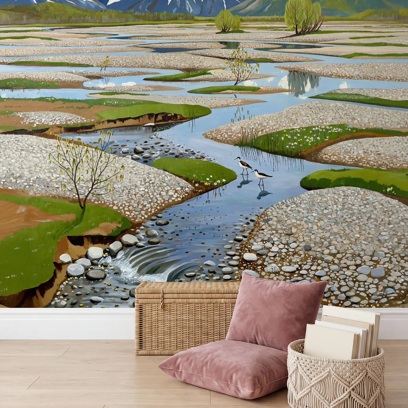Mountain Melt River Braiding Wallpaper Mural in playroom setting by Whimsy Tots