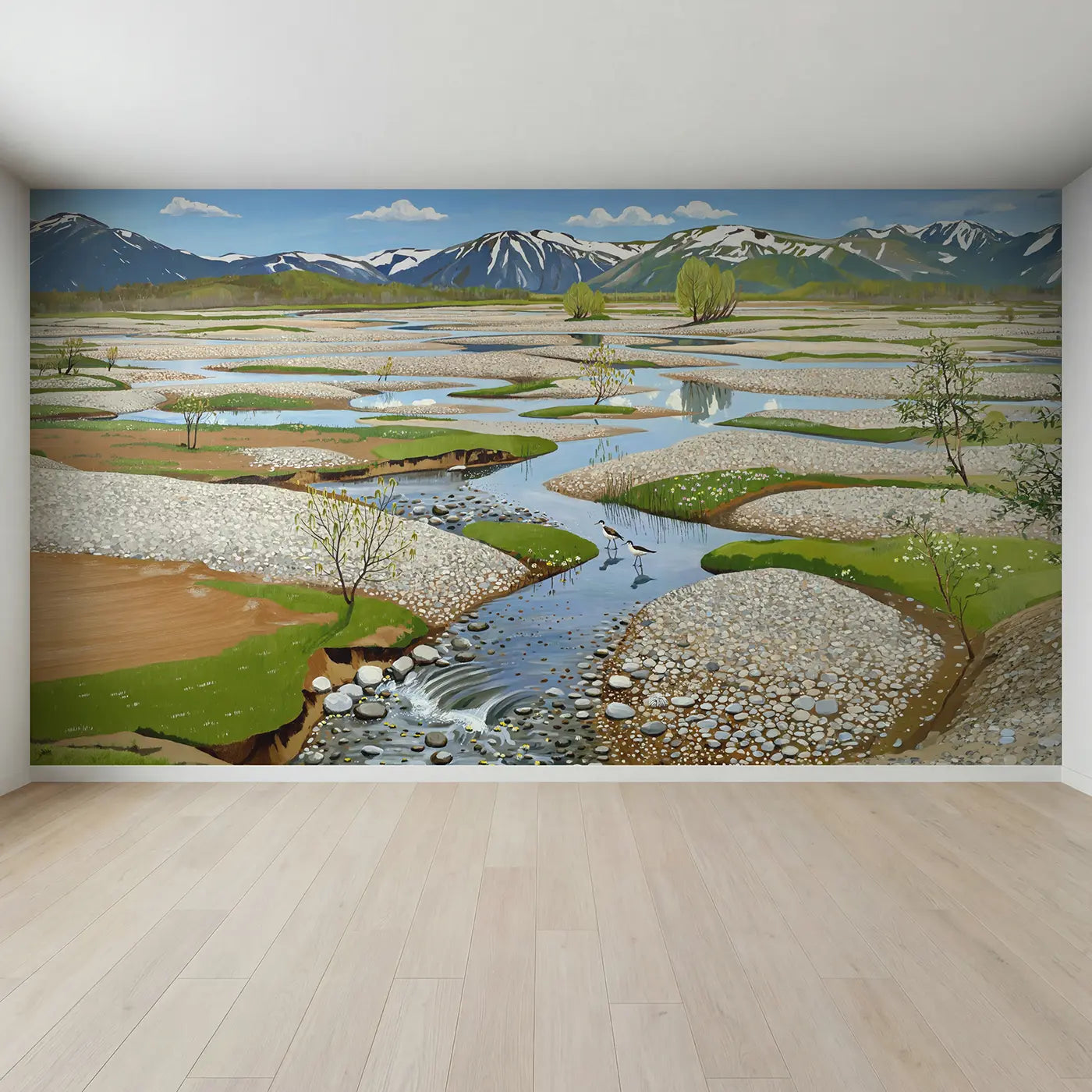 Full view of Mountain Melt River Braiding Wallpaper Mural by Whimsy Tots