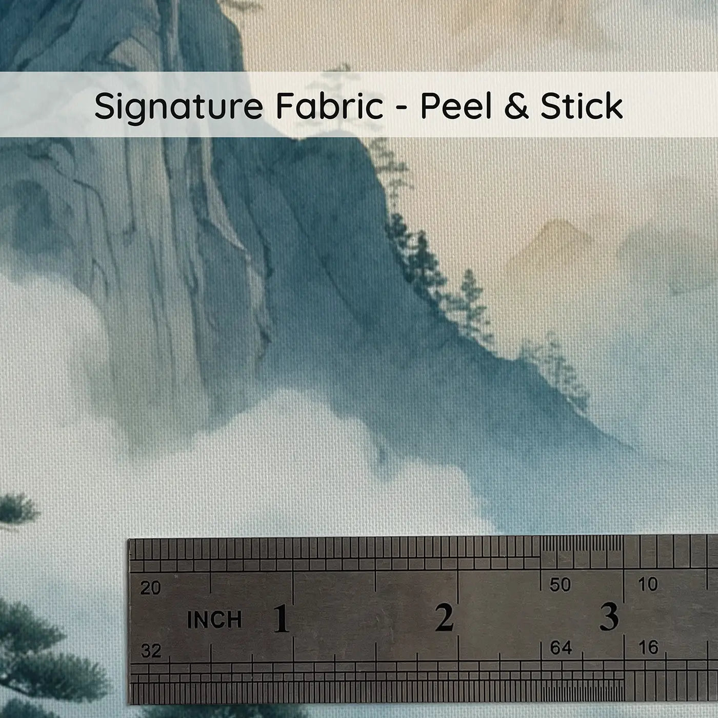 Fabric texture close-up of Misty Mountain Pagoda Wallpaper Mural by Whimsy Tots