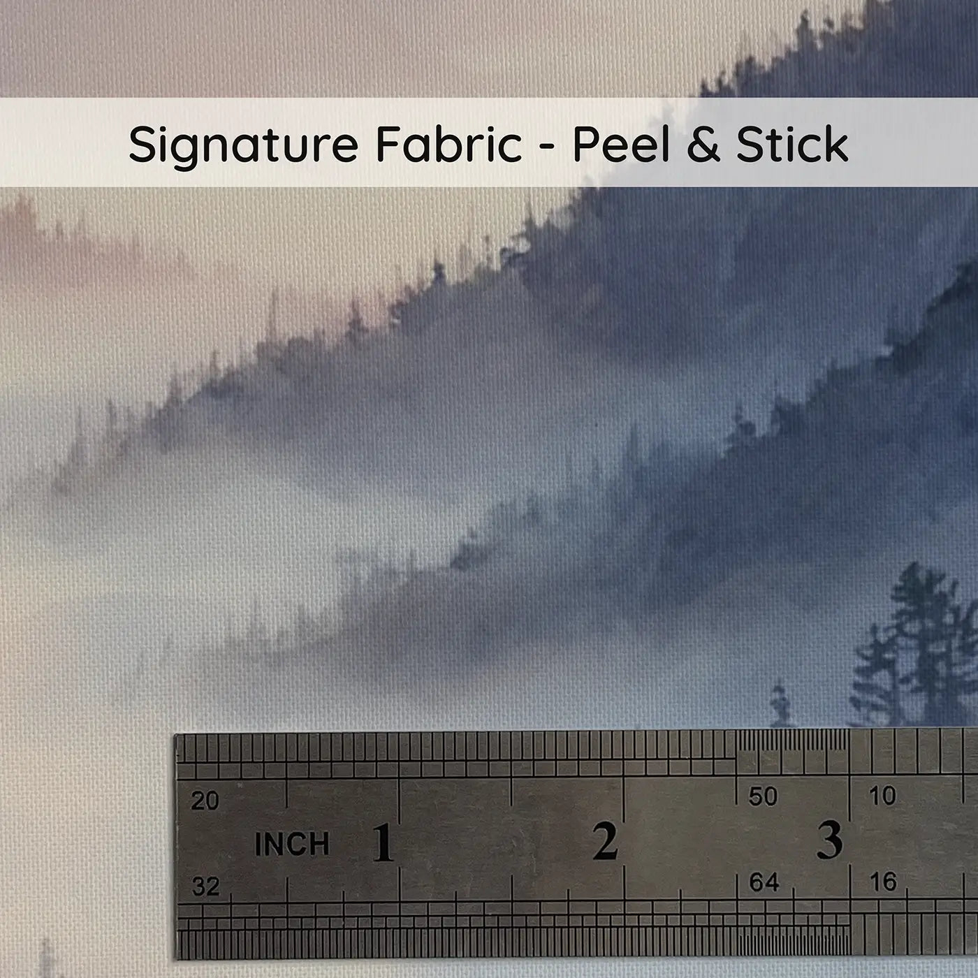 Fabric texture close-up of Valley Fog Mountain Dawn Wallpaper Mural by Whimsy Tots