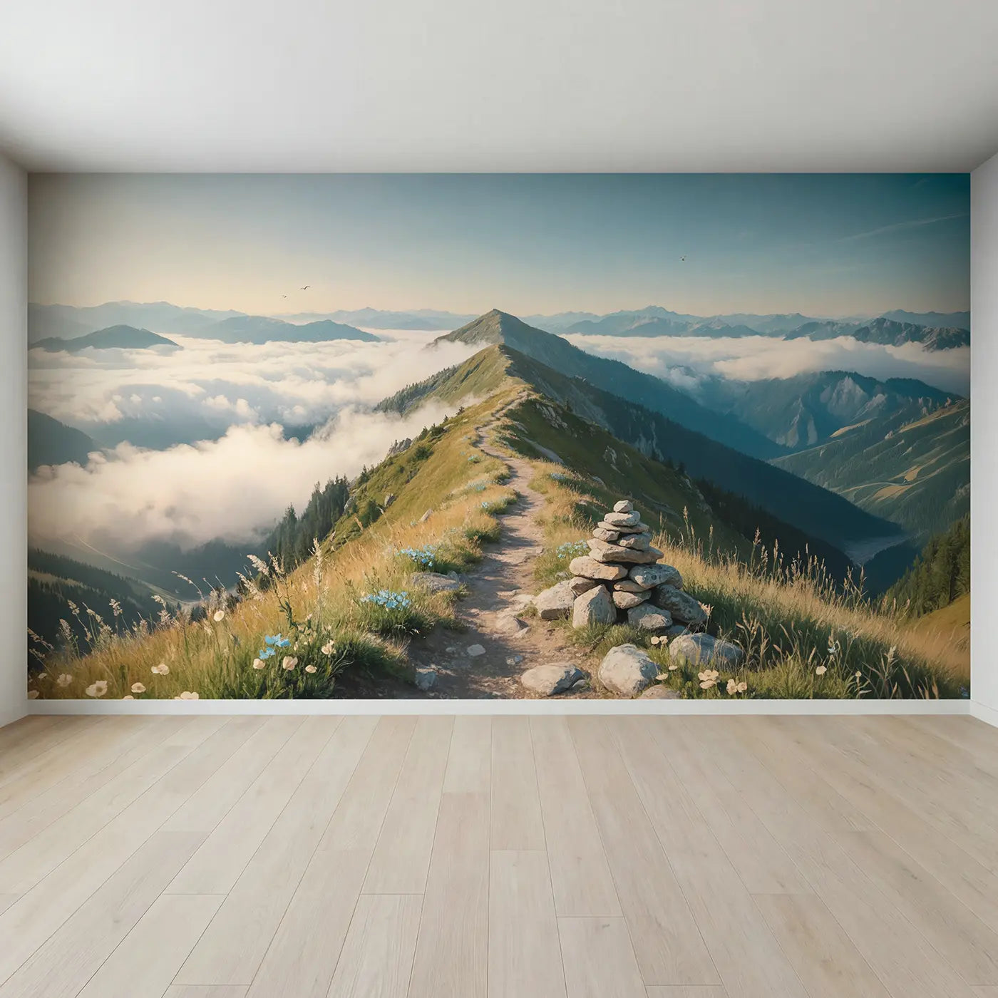 Full view of Sky Ridge Mountain Walk Wallpaper Mural by Whimsy Tots