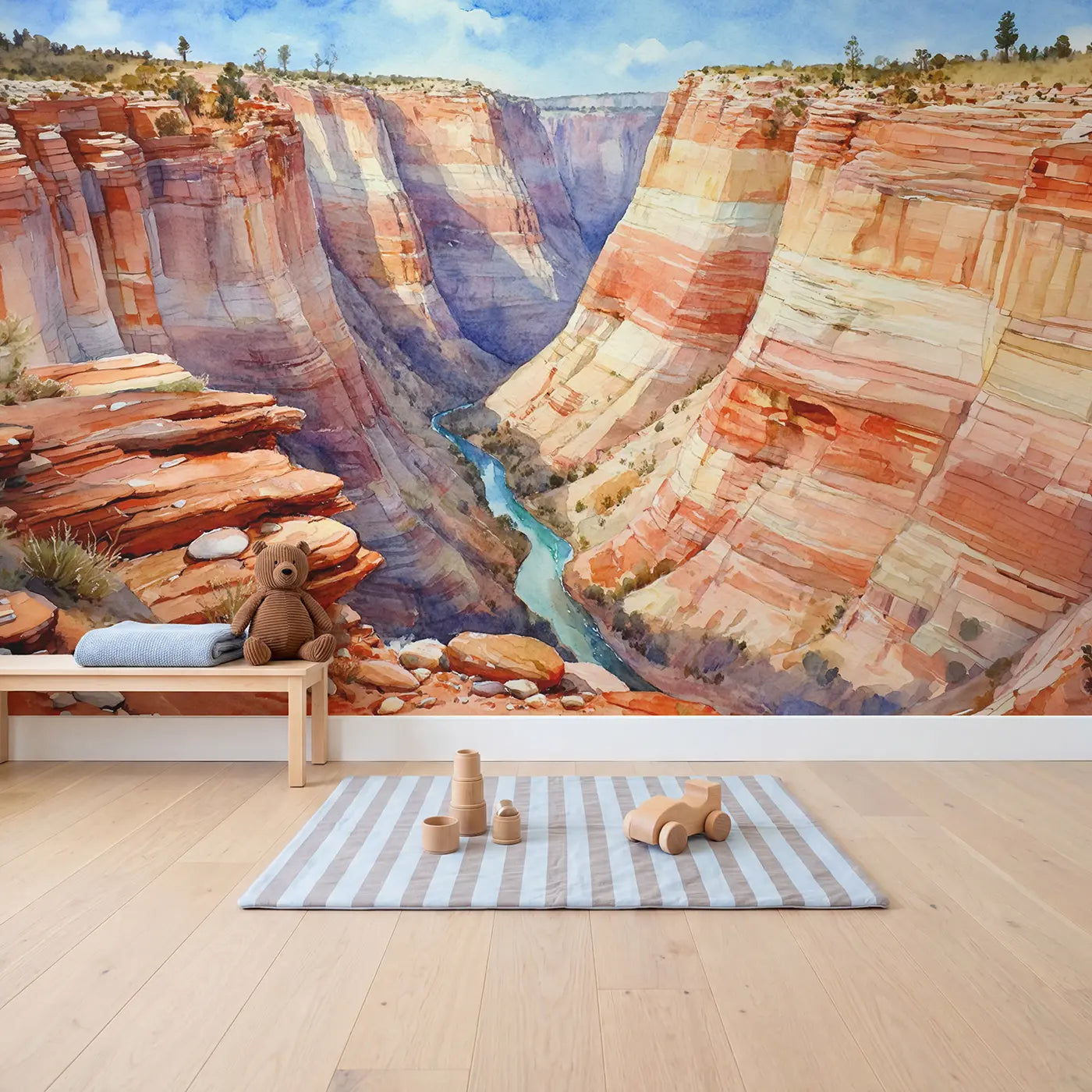 Painted Canyon Walls Wallpaper Mural in playroom setting by Whimsy Tots