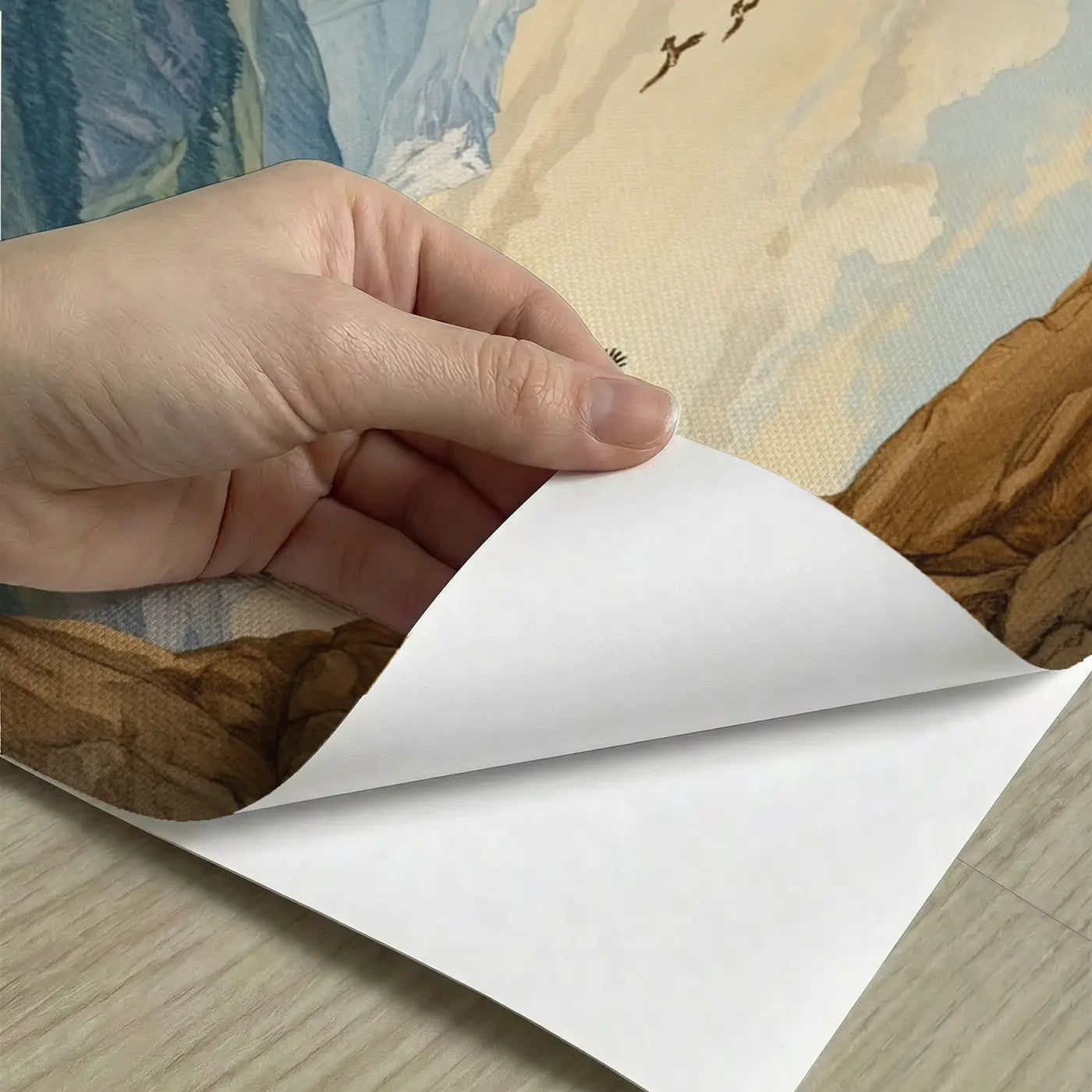 Peel-and-stick detail of Rock Arch Mountain Vista Wallpaper Mural by Whimsy Tots