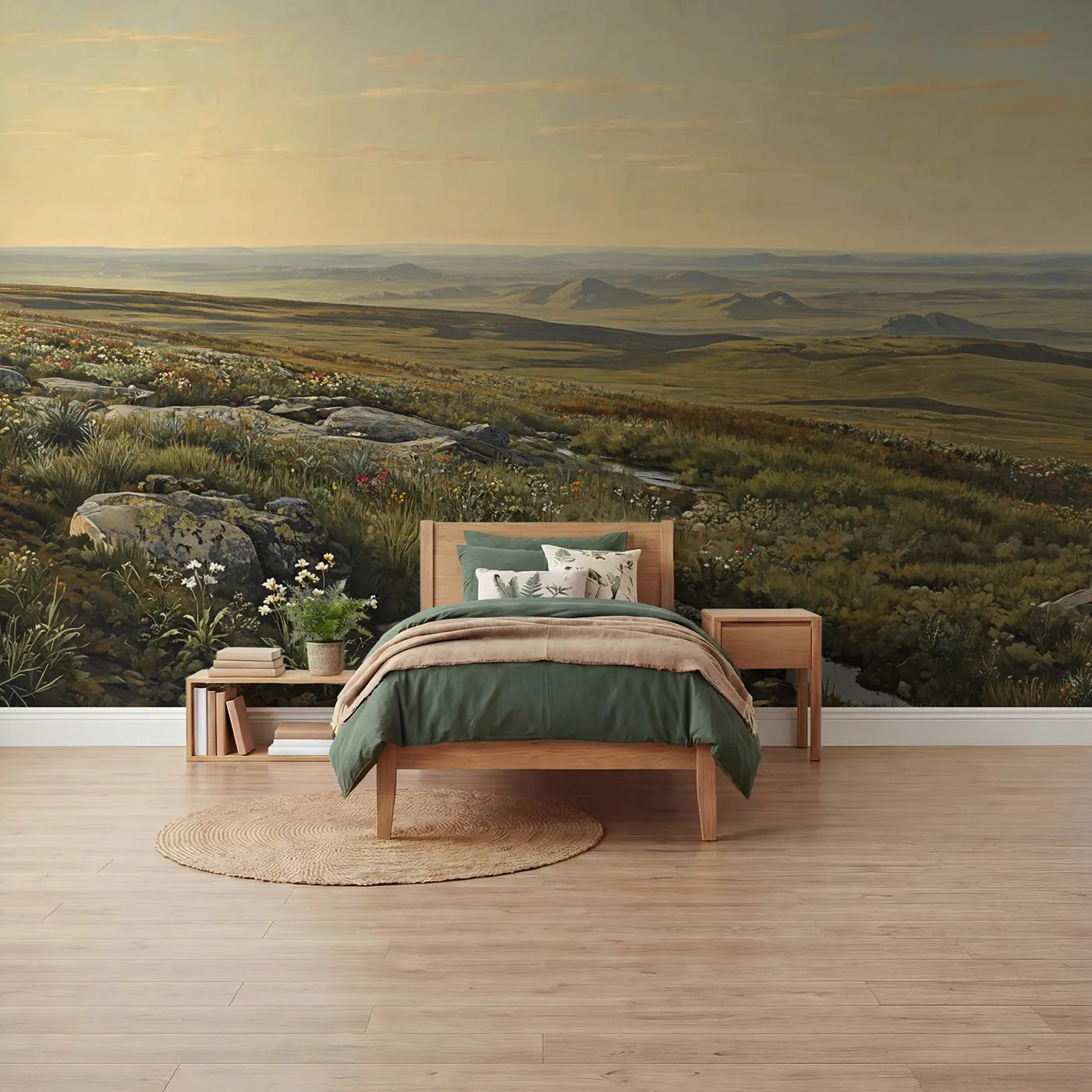 botanical mountain tundra landscape wallpaper mural for kids room by Whimsy Tots
