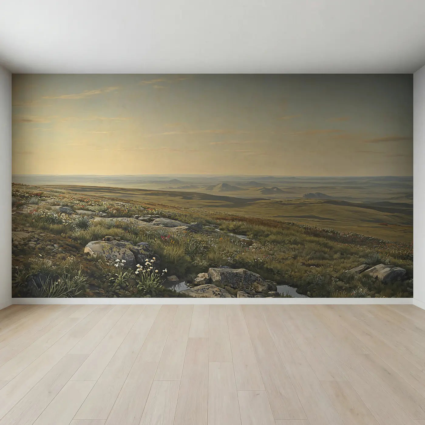 Full view of Northern Mountain Tundra Stretching Wallpaper Mural by Whimsy Tots