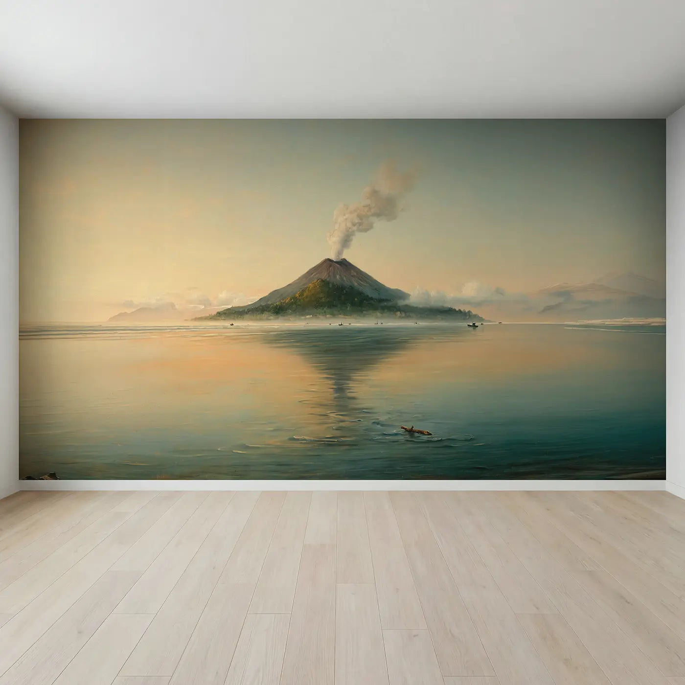 Full view of Volcanic Island Morning Haze Wallpaper Mural by Whimsy Tots