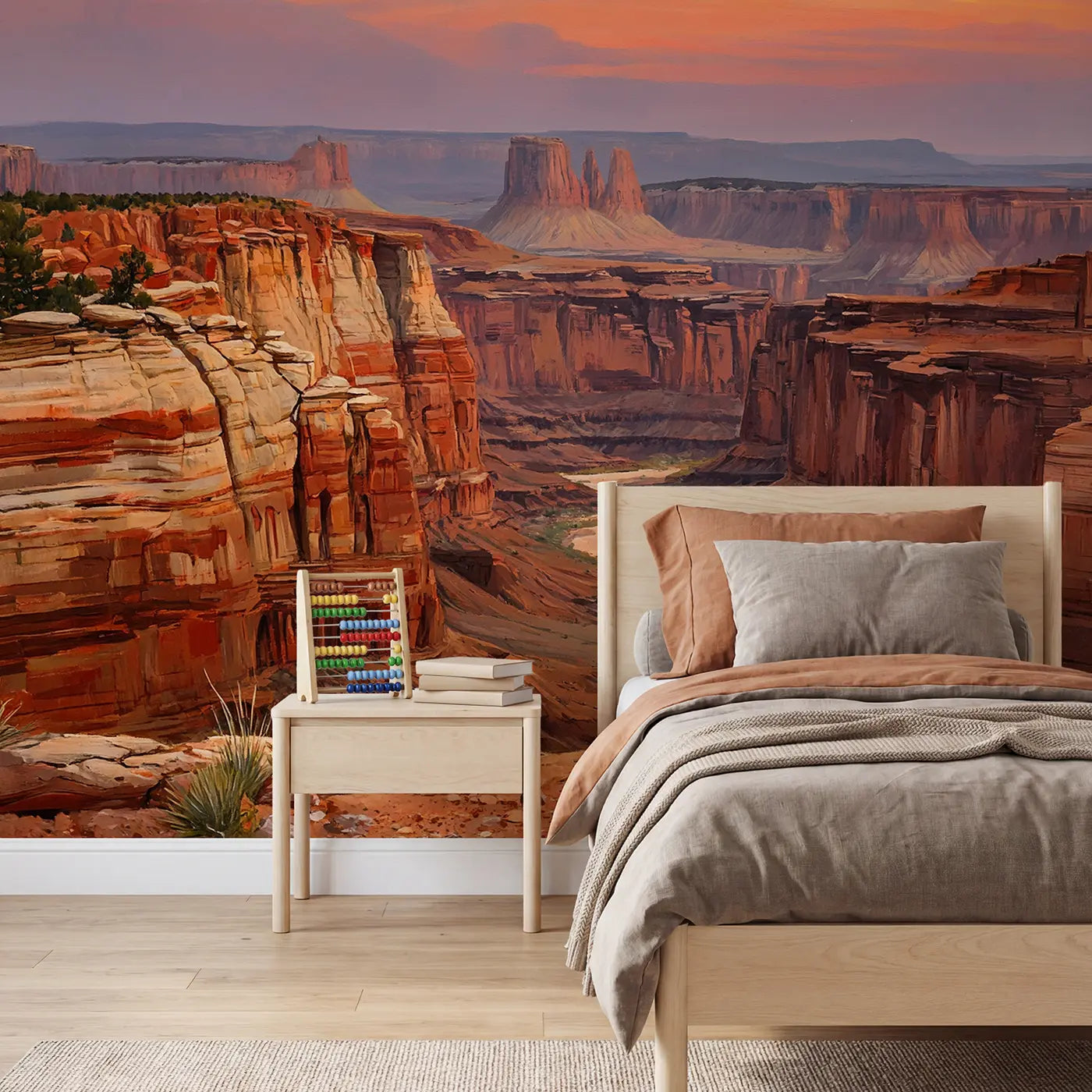 Painted landscape terracotta canyon country sunset wallpaper mural for kids room by Whimsy Tots