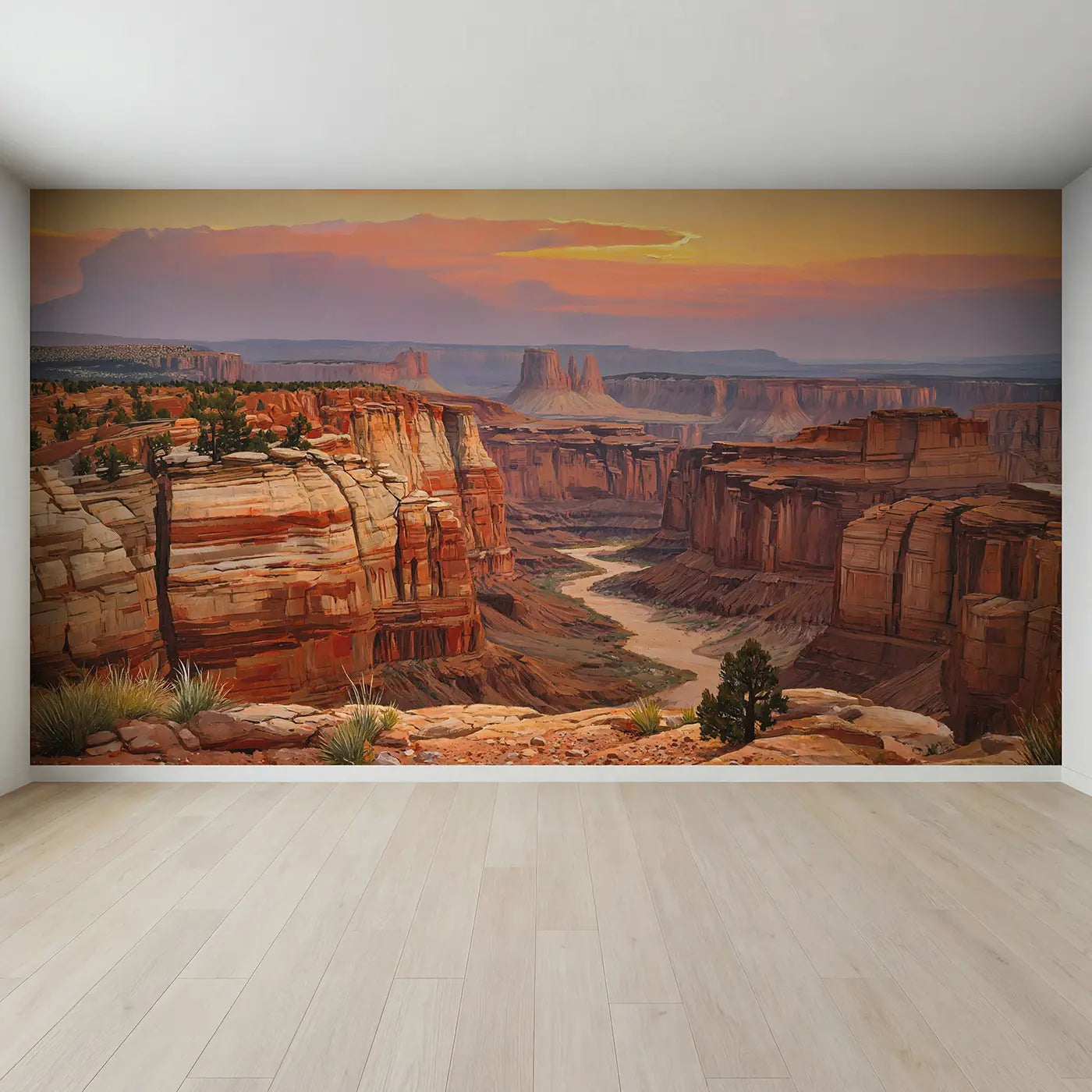 Full view of Terracotta Canyon Country Sunset Wallpaper Mural by Whimsy Tots
