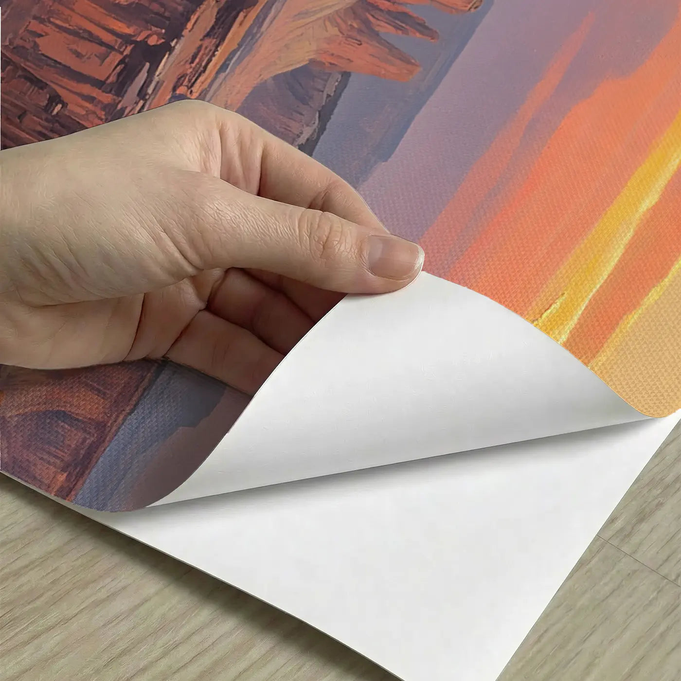 Peel-and-stick detail of Terracotta Canyon Country Sunset Wallpaper Mural by Whimsy Tots