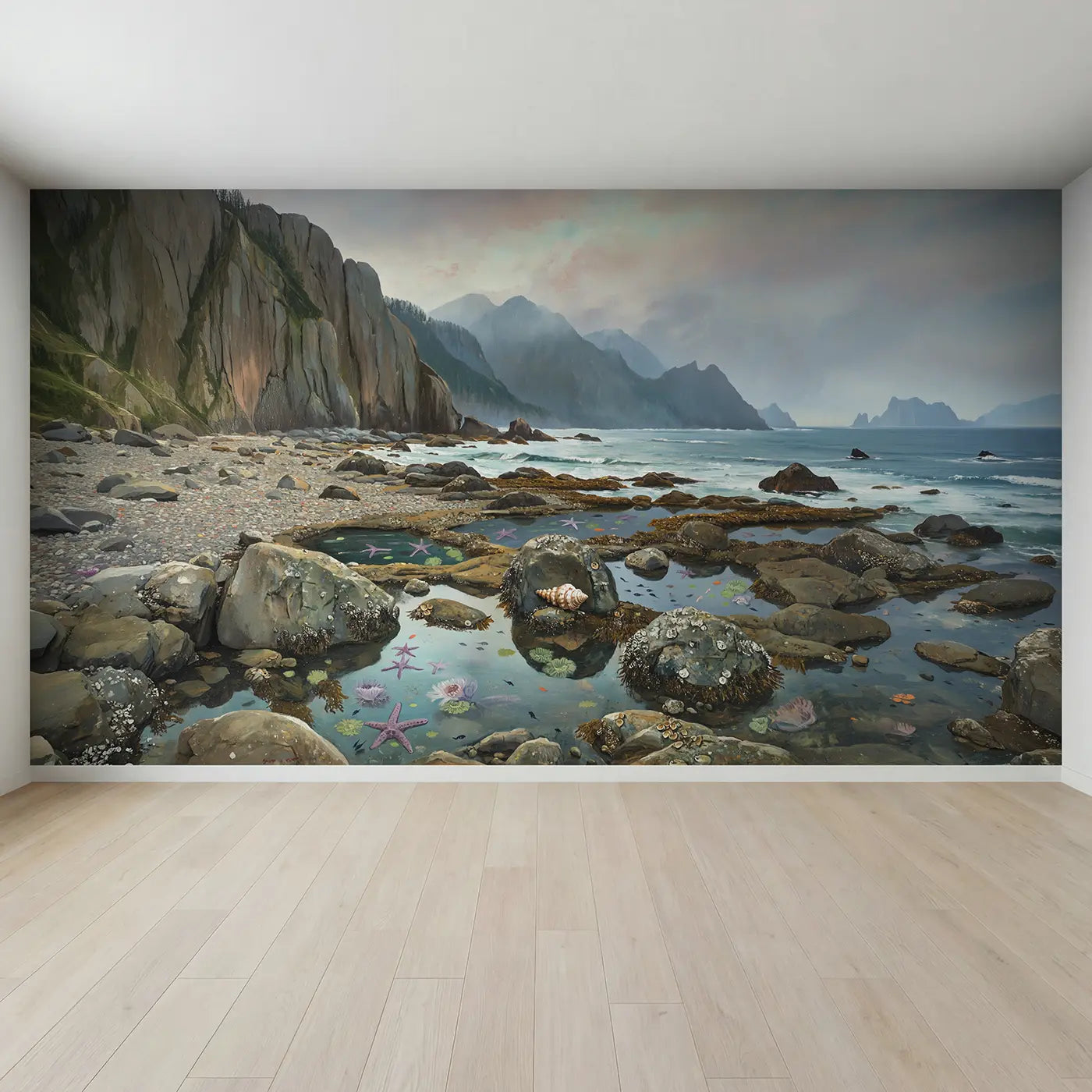 Full view of Mountain Tide Pool Shore Wallpaper Mural by Whimsy Tots