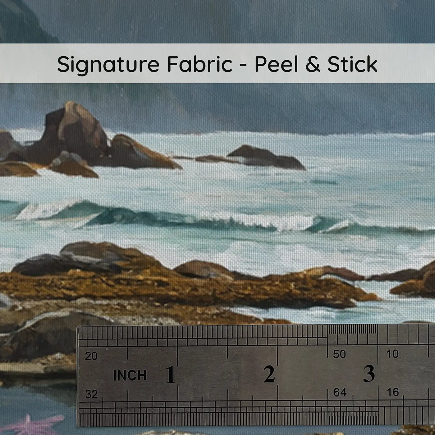 Fabric texture close-up of Mountain Tide Pool Shore Wallpaper Mural by Whimsy Tots