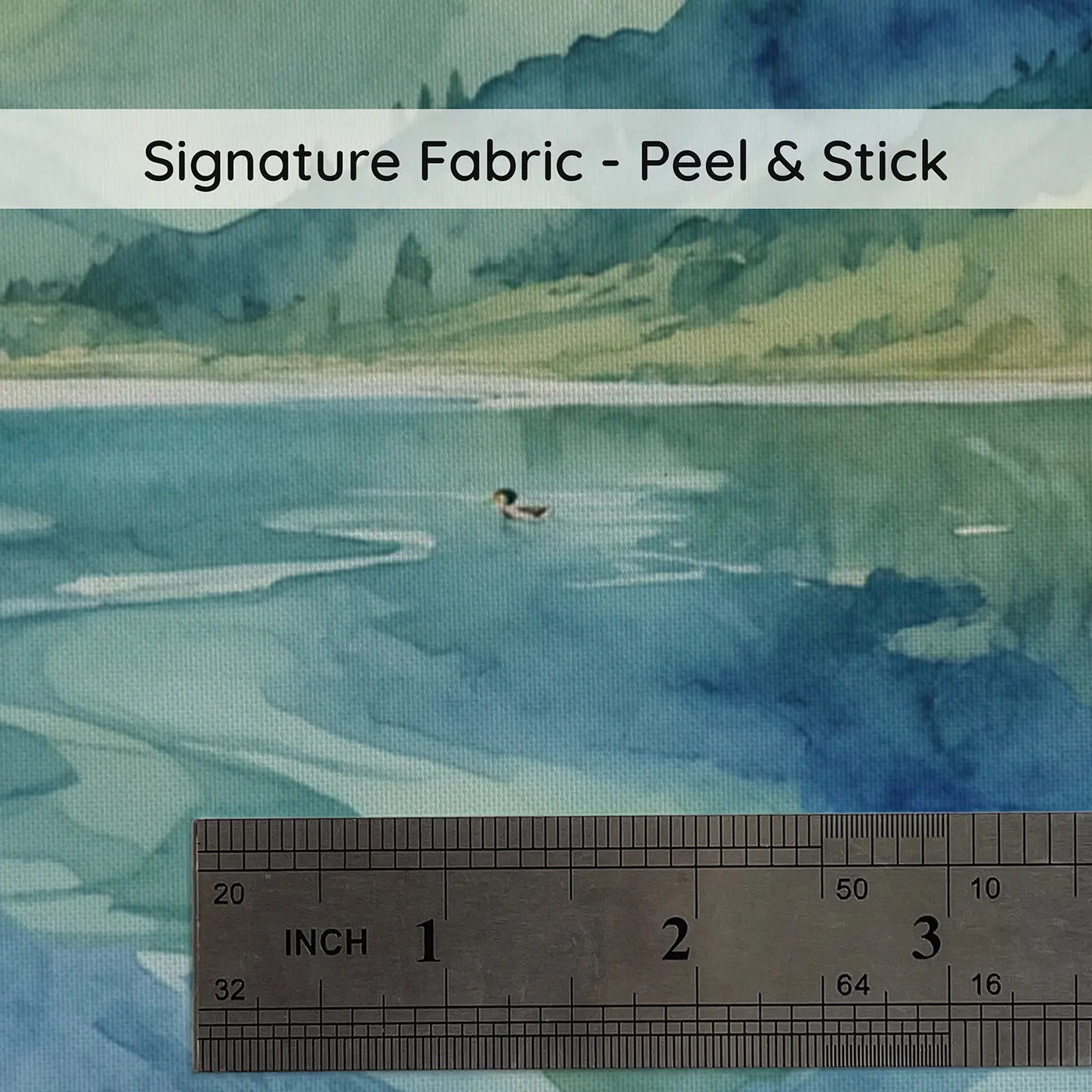 Fabric texture close-up of Rippled Mountain Lake Reflection Wallpaper Mural by Whimsy Tots