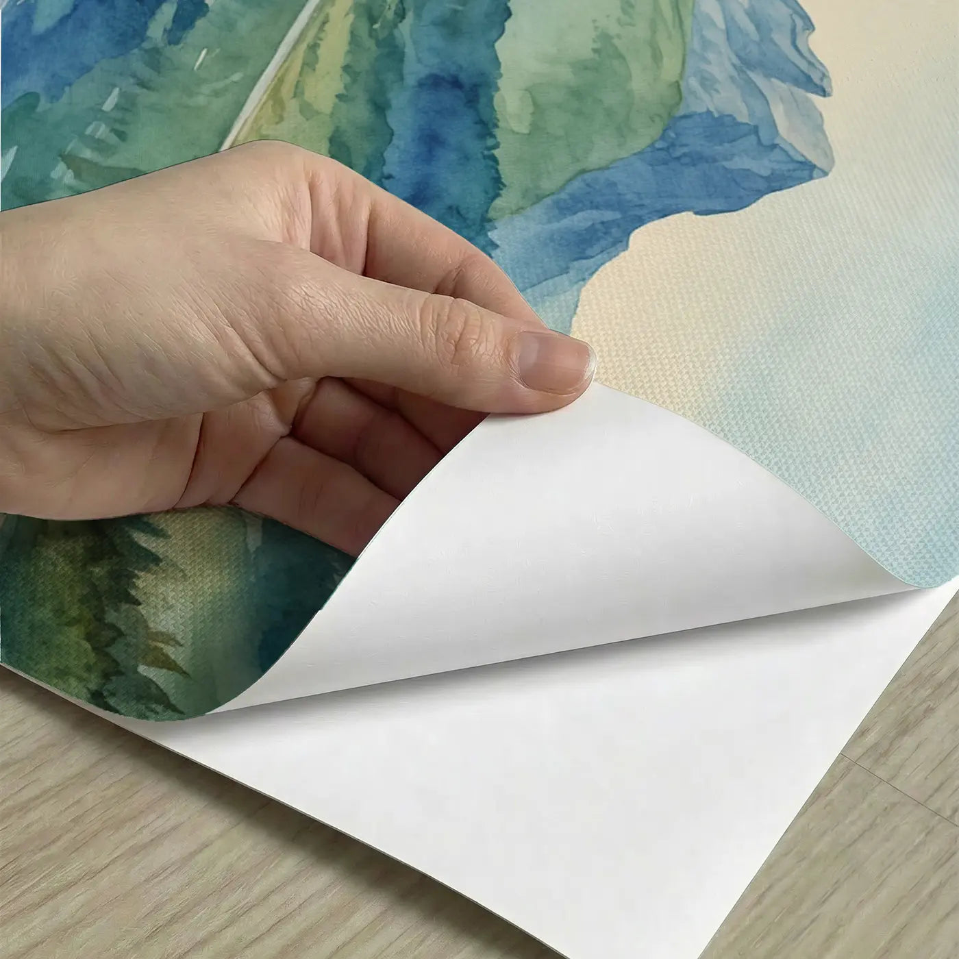 Peel-and-stick detail of Rippled Mountain Lake Reflection Wallpaper Mural by Whimsy Tots