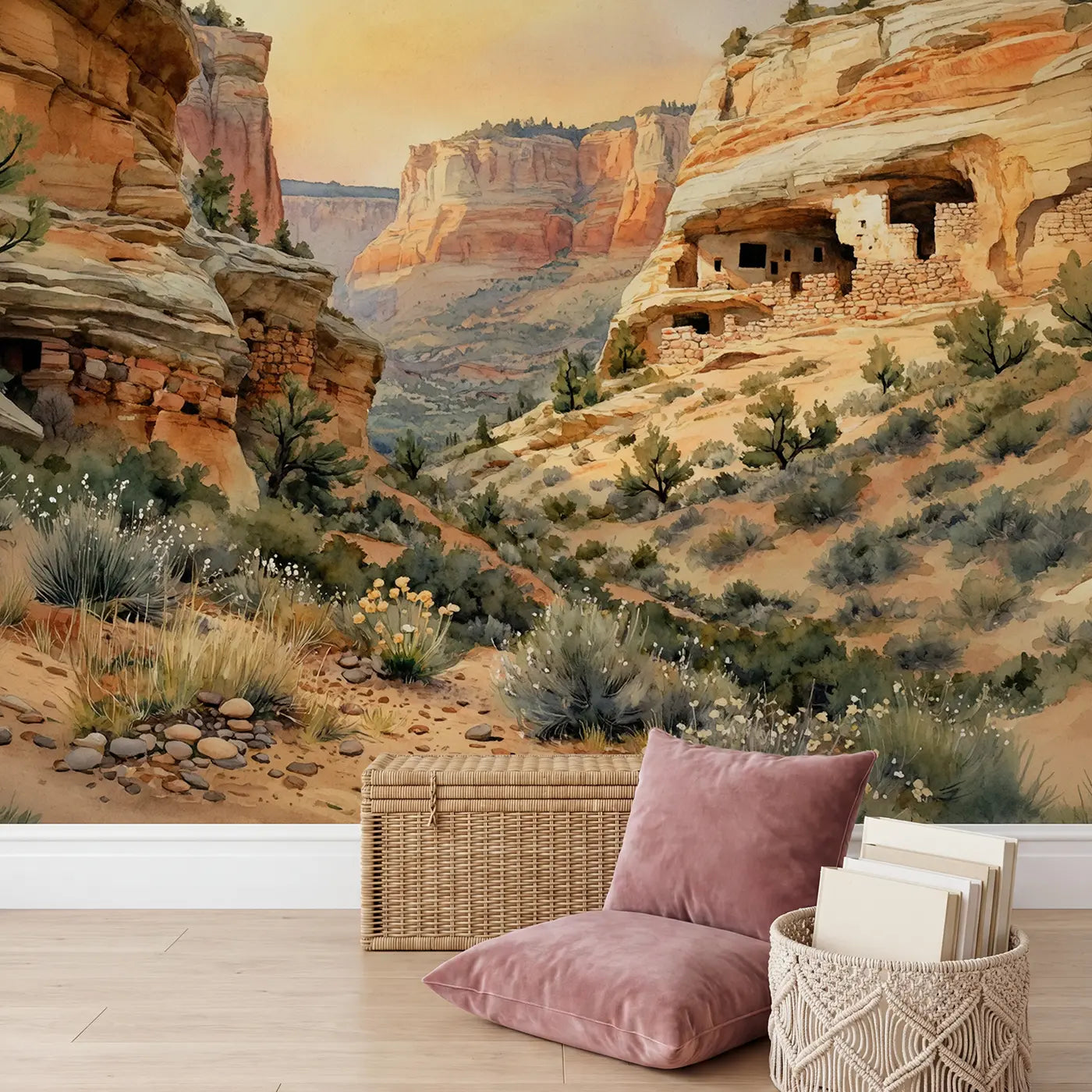 Ancient Cliff Dwelling Wallpaper Mural in playroom setting by Whimsy Tots