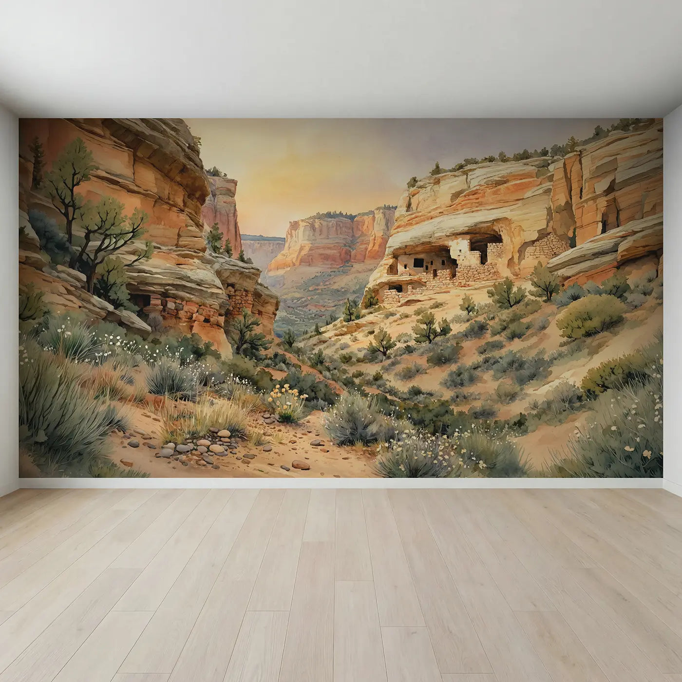Full view of Ancient Cliff Dwelling Wallpaper Mural by Whimsy Tots