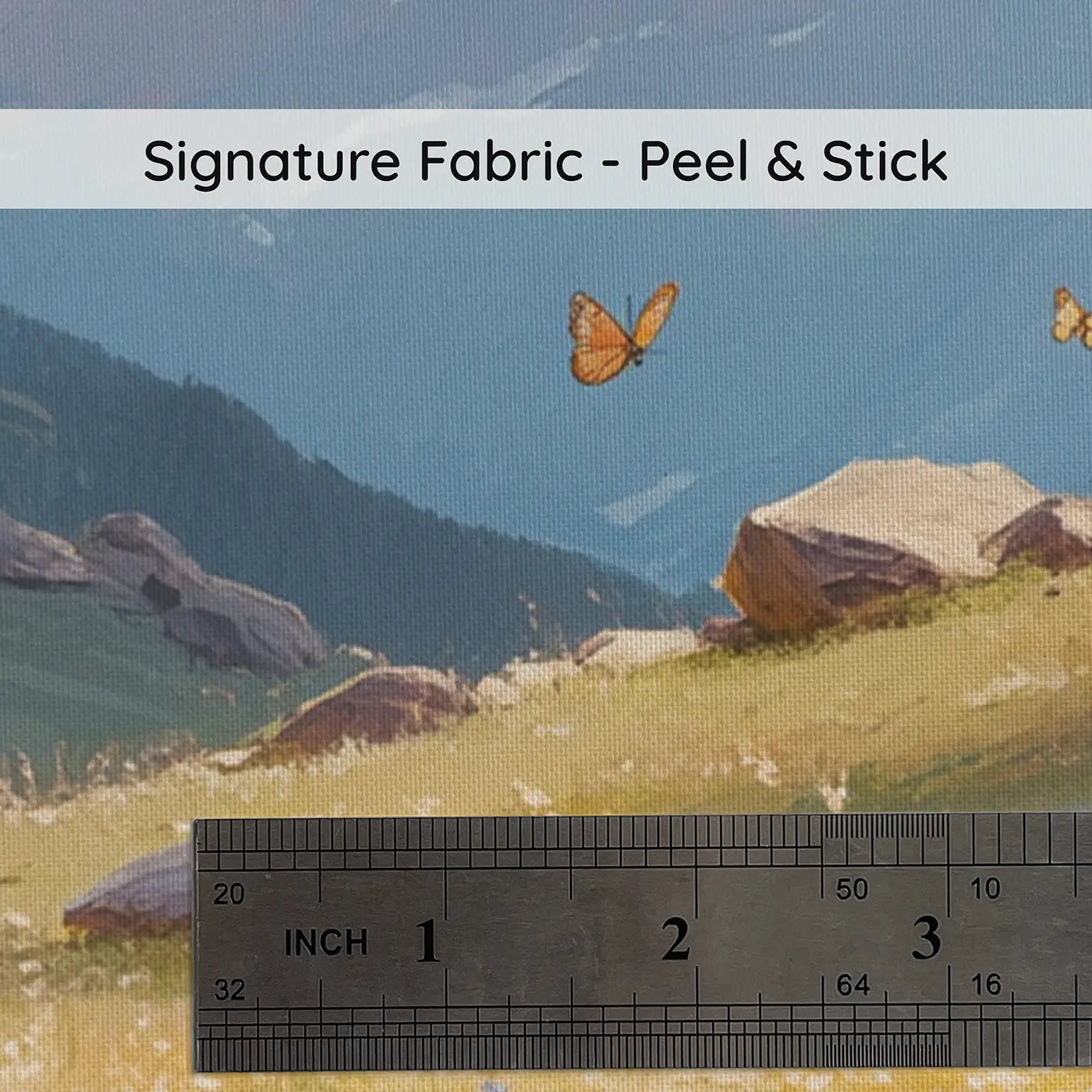 Fabric texture close-up of Alpine Meadow and Peaks Wallpaper Mural by Whimsy Tots