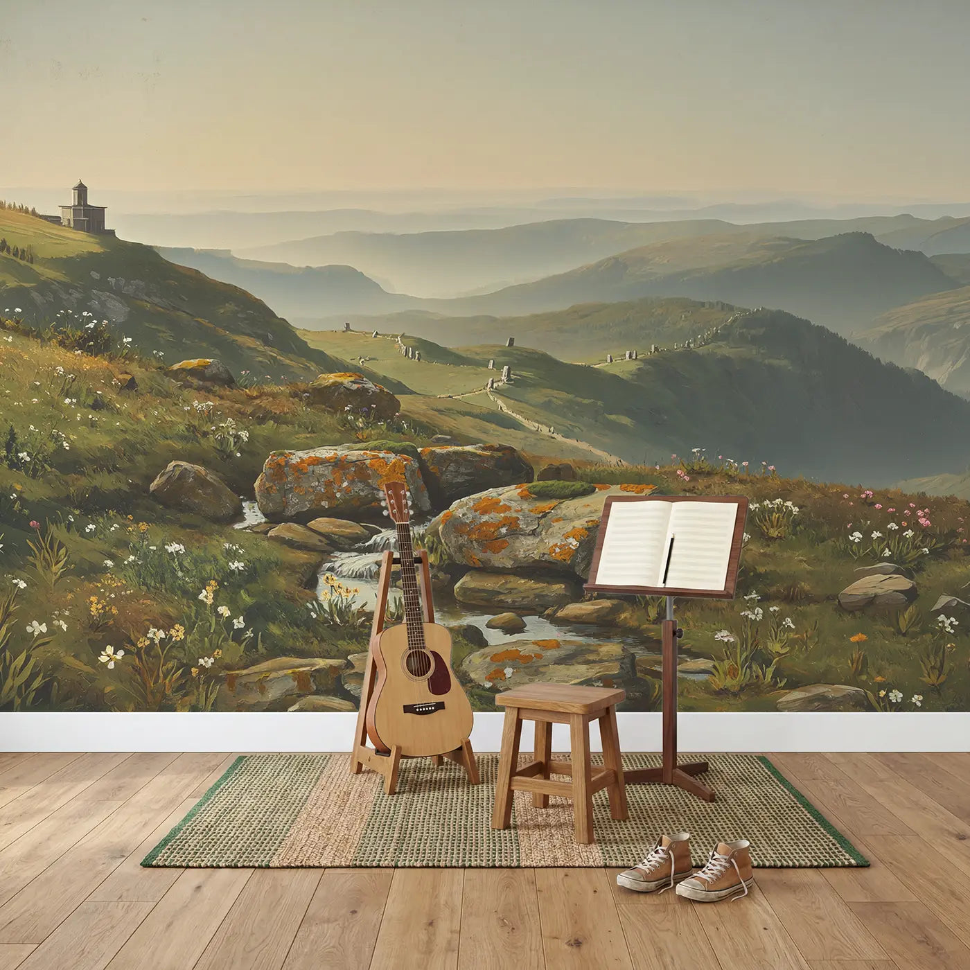 Ancient Mountain Path Stone Wallpaper Mural in playroom setting by Whimsy Tots