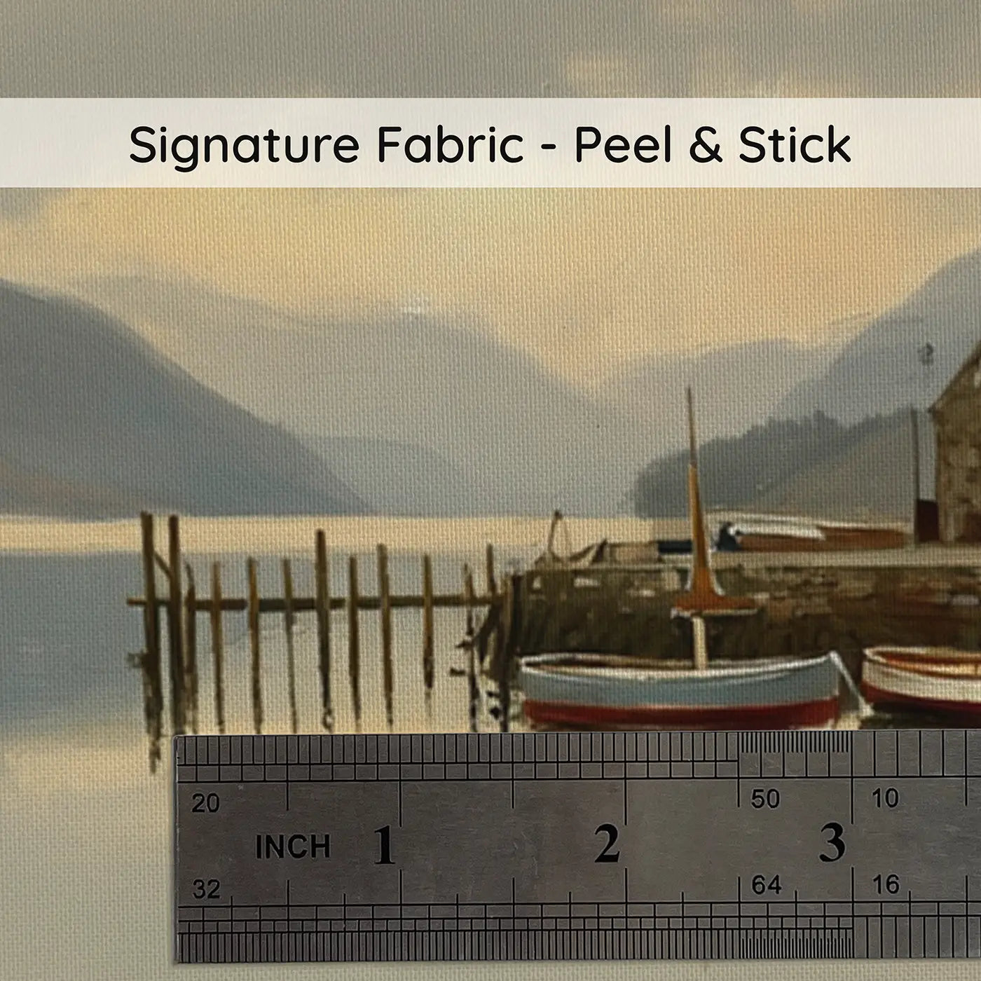 Fabric texture close-up of Highland Loch Fishing Boats Wallpaper Mural by Whimsy Tots