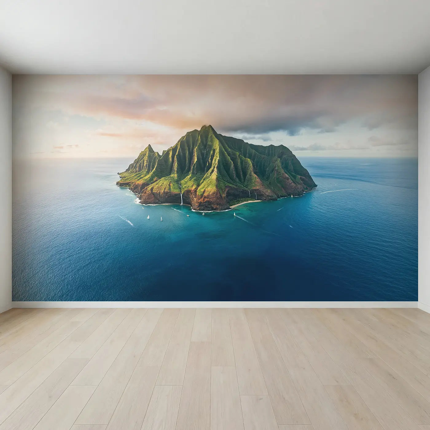 Full view of Volcanic Island Peaks Wallpaper Mural by Whimsy Tots