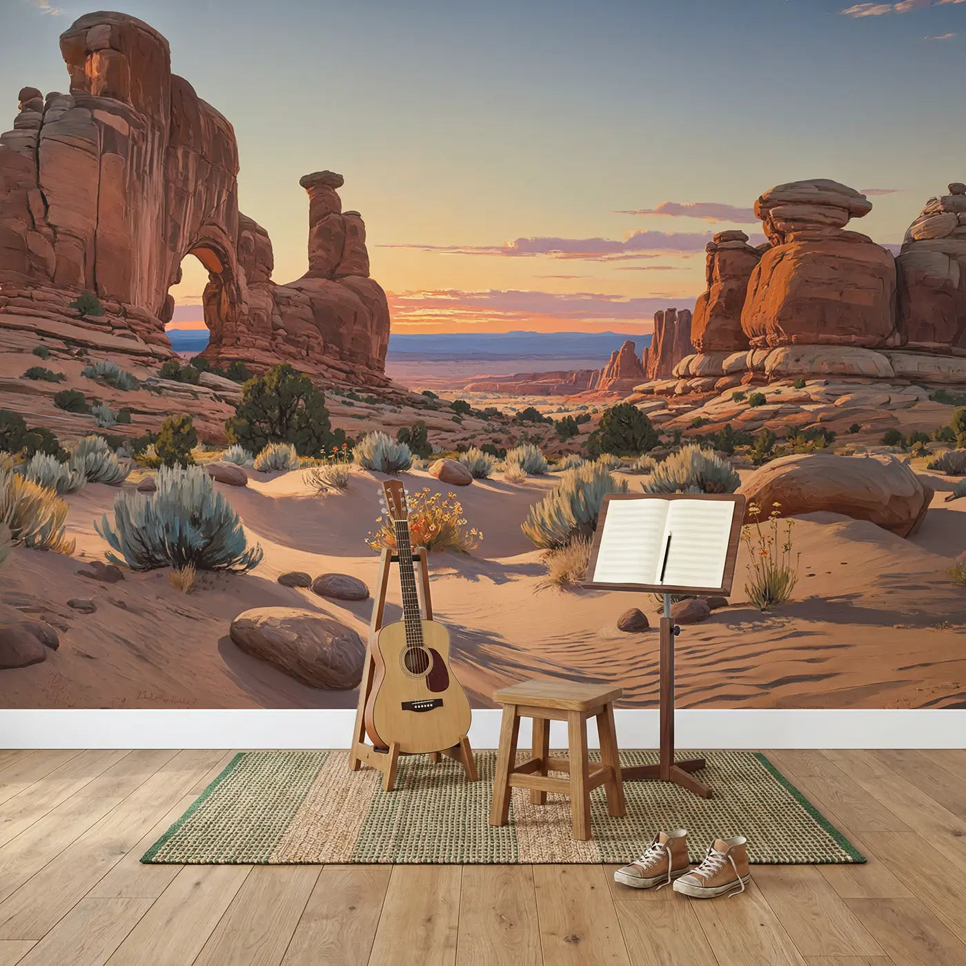 Desert Sandstone Arches Wallpaper Mural in playroom setting by Whimsy Tots