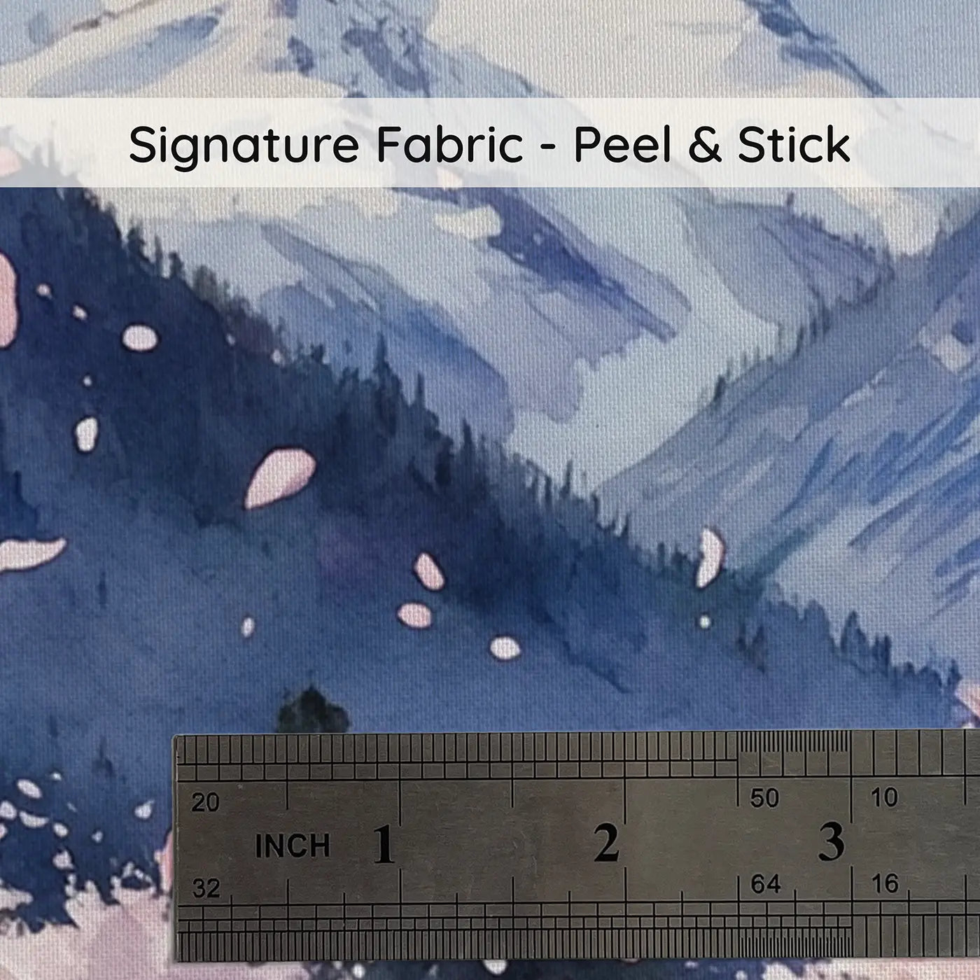 Fabric texture close-up of Cherry Blossom Mountains Wallpaper Mural by Whimsy Tots