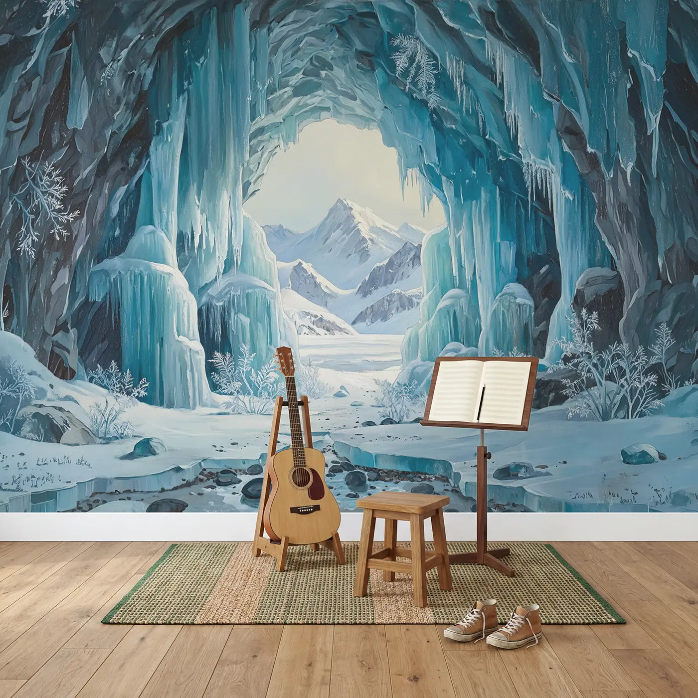 Mountain Ice Cave Vista Wallpaper Mural in playroom setting by Whimsy Tots