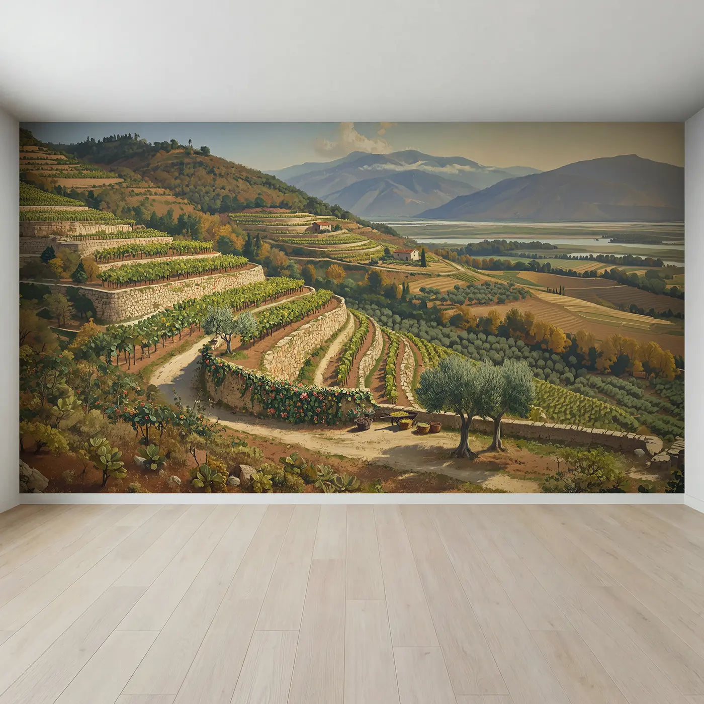 Full view of Terraced Mountain Hillside Wallpaper Mural by Whimsy Tots