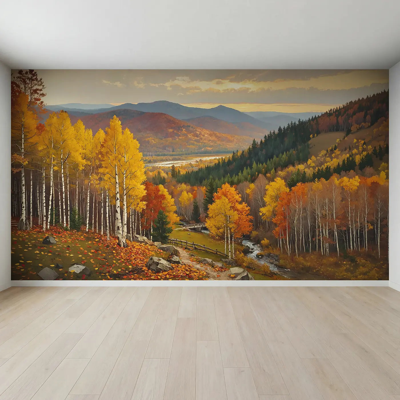Full view of Peak Foliage Mountain Wallpaper Mural by Whimsy Tots