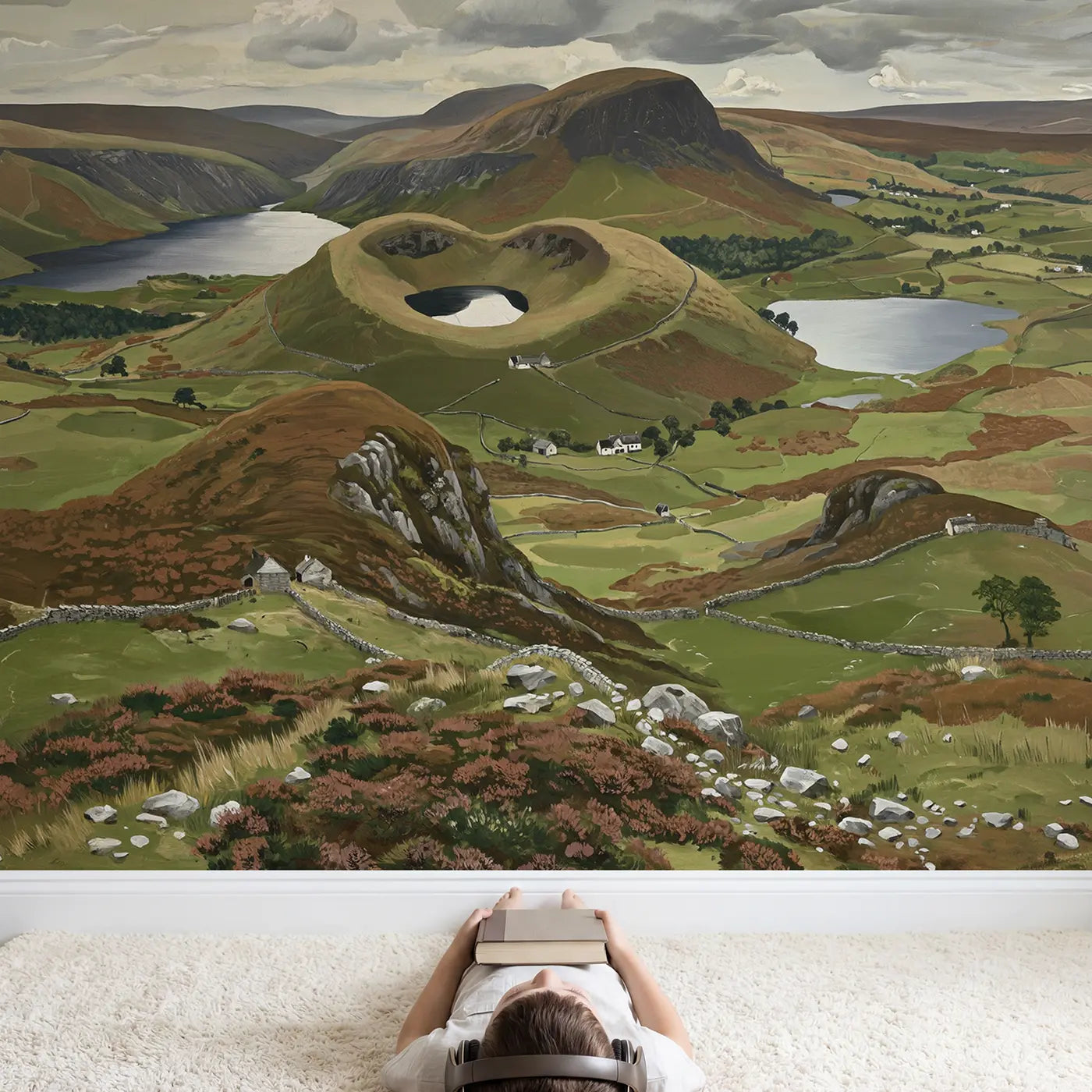 Child in nursery with Lake District Panorama Wallpaper Mural by Whimsy Tots