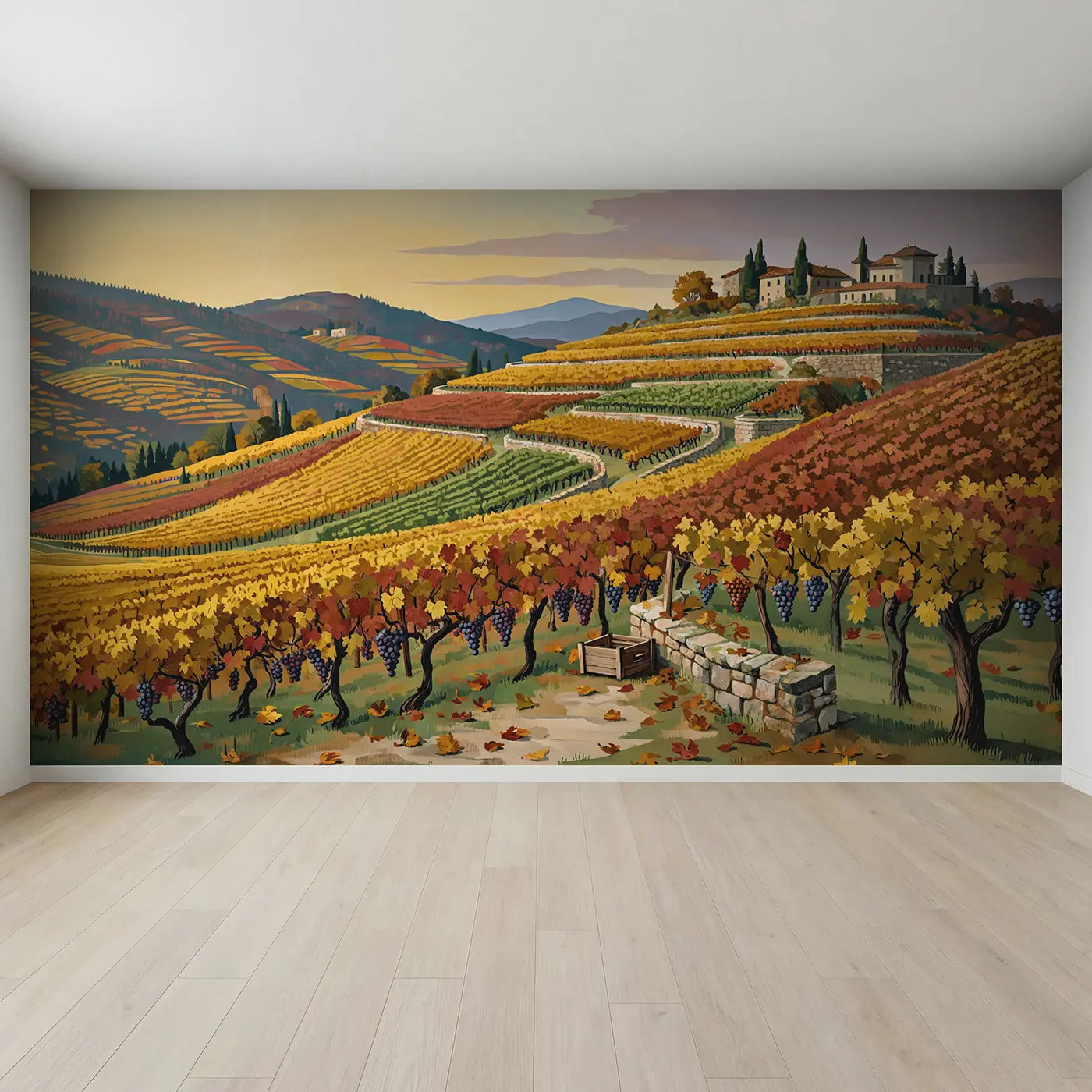 Full view of Autumn Mountain Vineyard Terraces Wallpaper Mural by Whimsy Tots