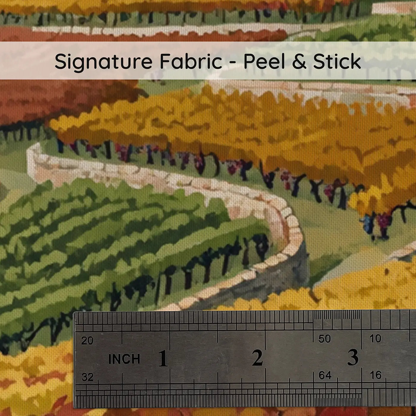 Fabric texture close-up of Autumn Mountain Vineyard Terraces Wallpaper Mural by Whimsy Tots