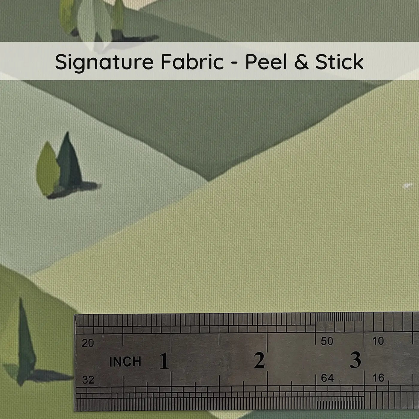 Fabric texture close-up of Sage Mountain Morning Wallpaper Mural by Whimsy Tots