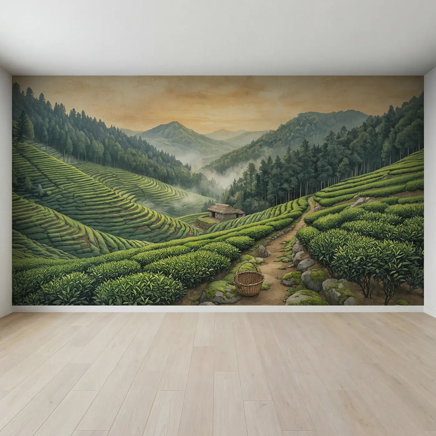 Full view of Mountain Tea Terrace Wallpaper Mural by Whimsy Tots