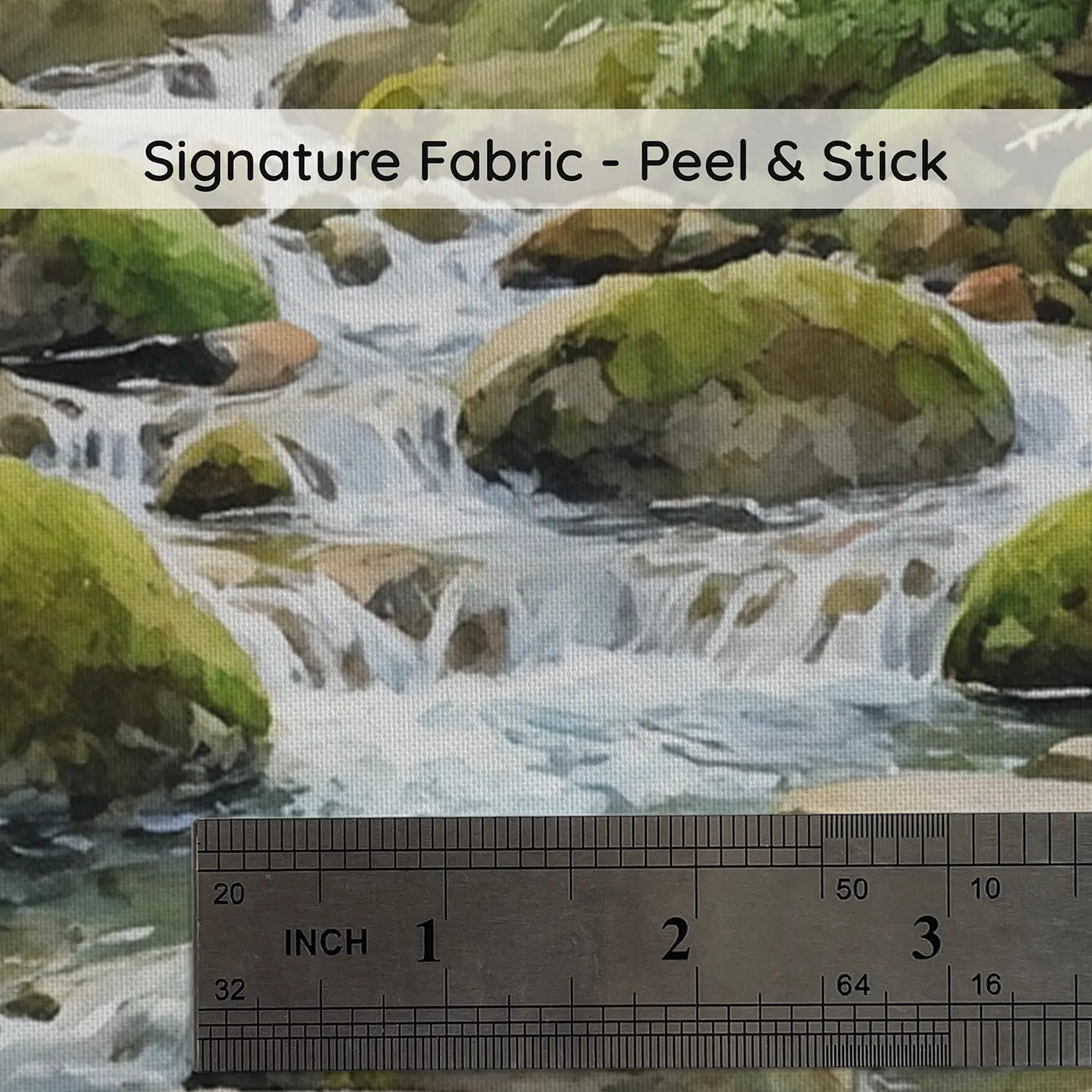 Fabric texture close-up of Mountain Stream Stepping Stones Wallpaper Mural by Whimsy Tots