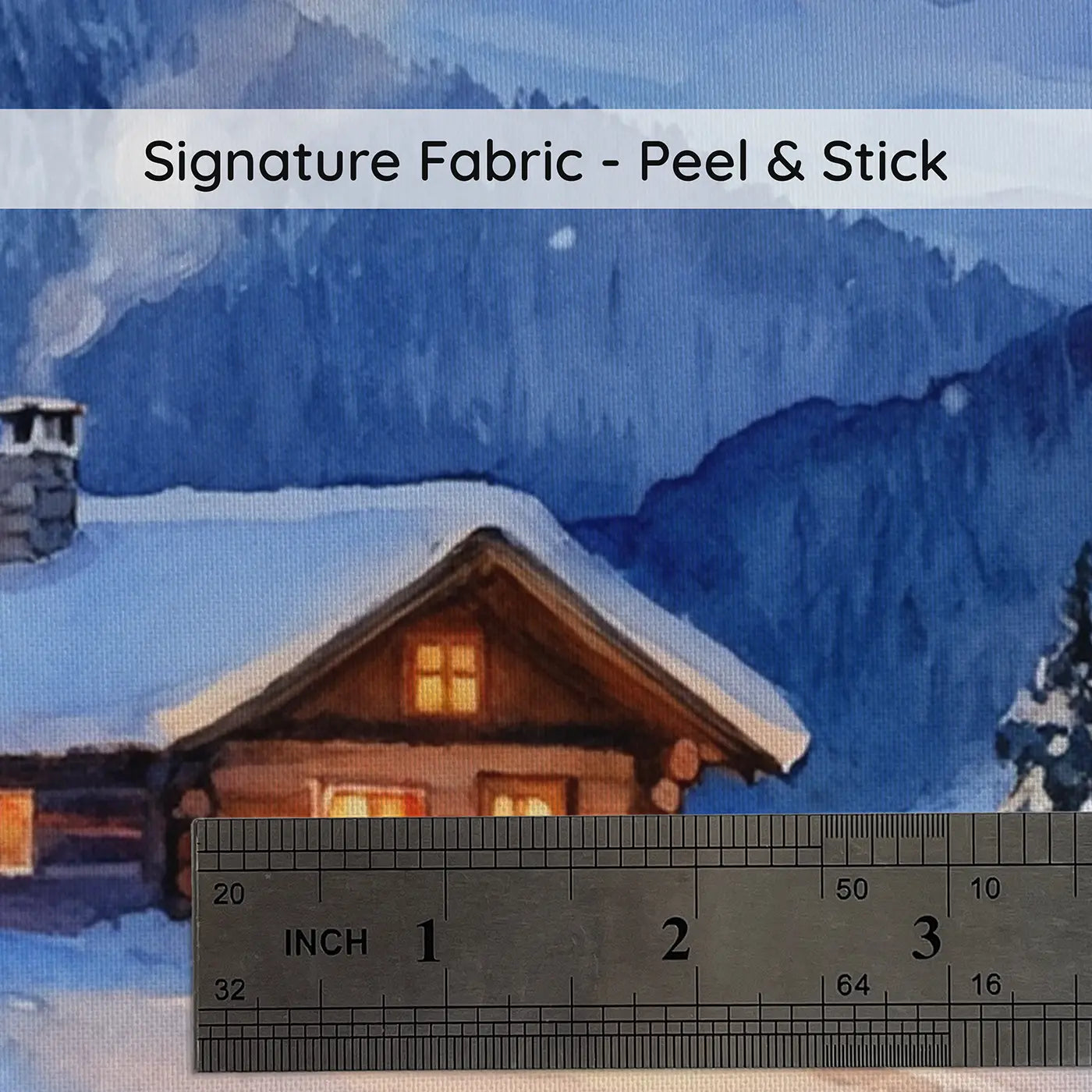 Fabric texture close-up of Mountain Cabin Winter Glow Wallpaper Mural by Whimsy Tots