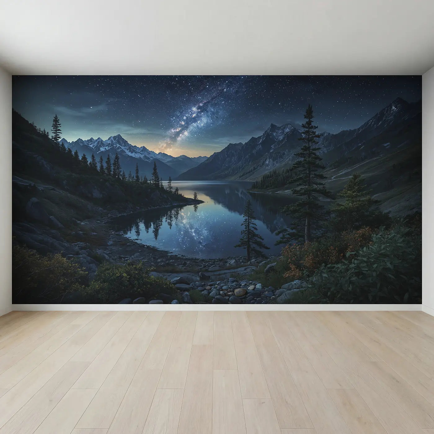 Full view of Milky Way Mountain Night Wallpaper Mural by Whimsy Tots