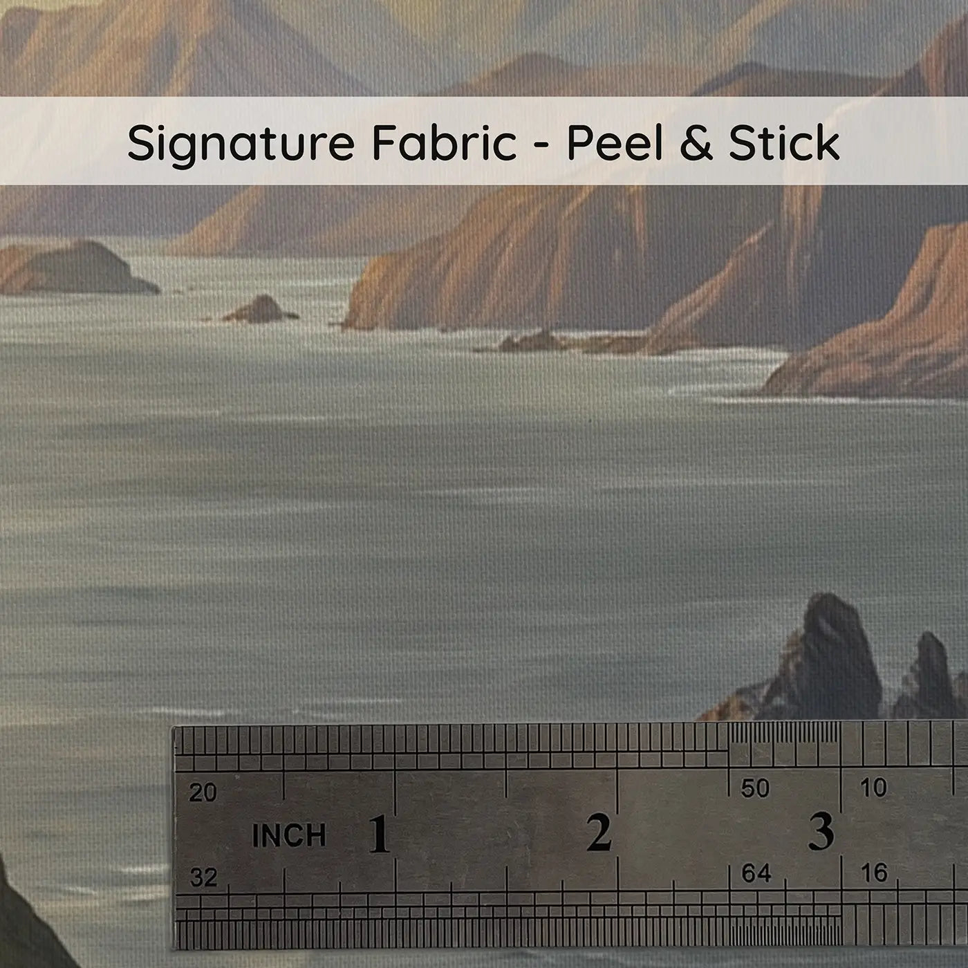 Fabric texture close-up of Cliff Lighthouse Mountain Coast Wallpaper Mural by Whimsy Tots