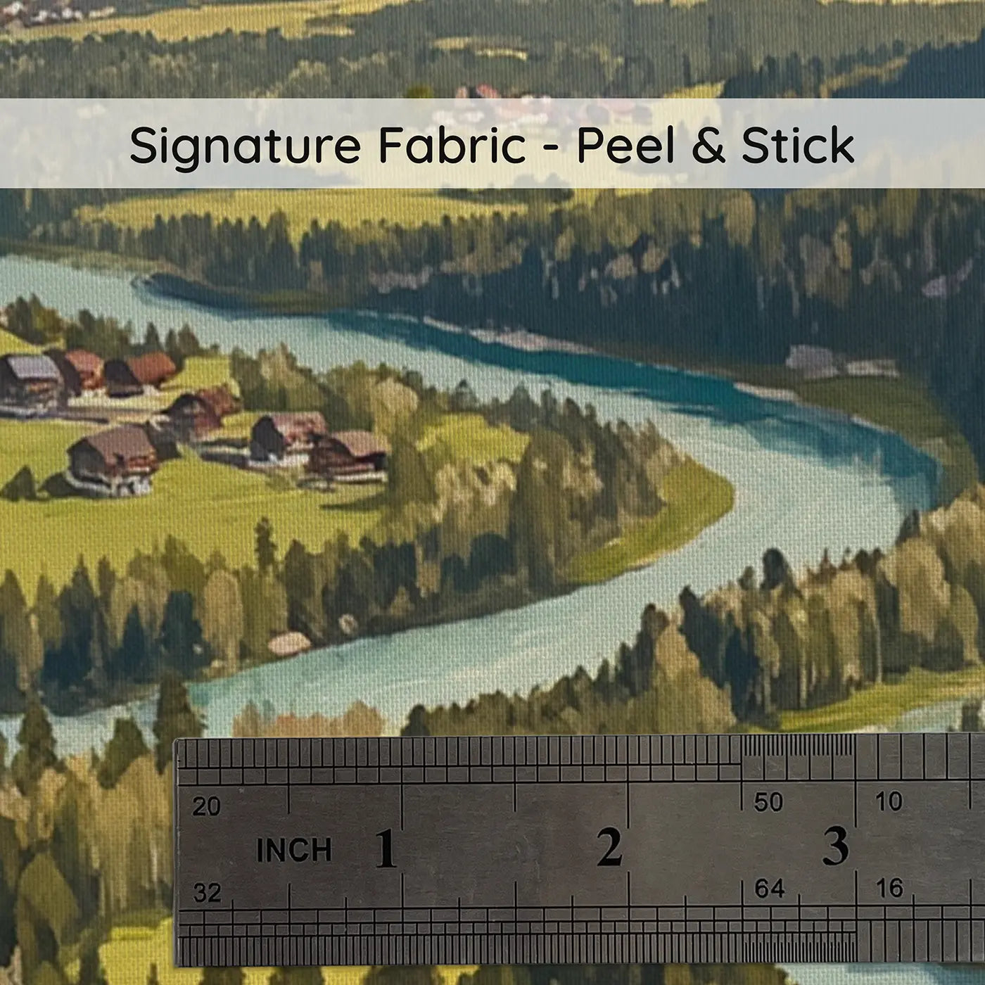 Fabric texture close-up of Mountain River Bend Overlook Wallpaper Mural by Whimsy Tots