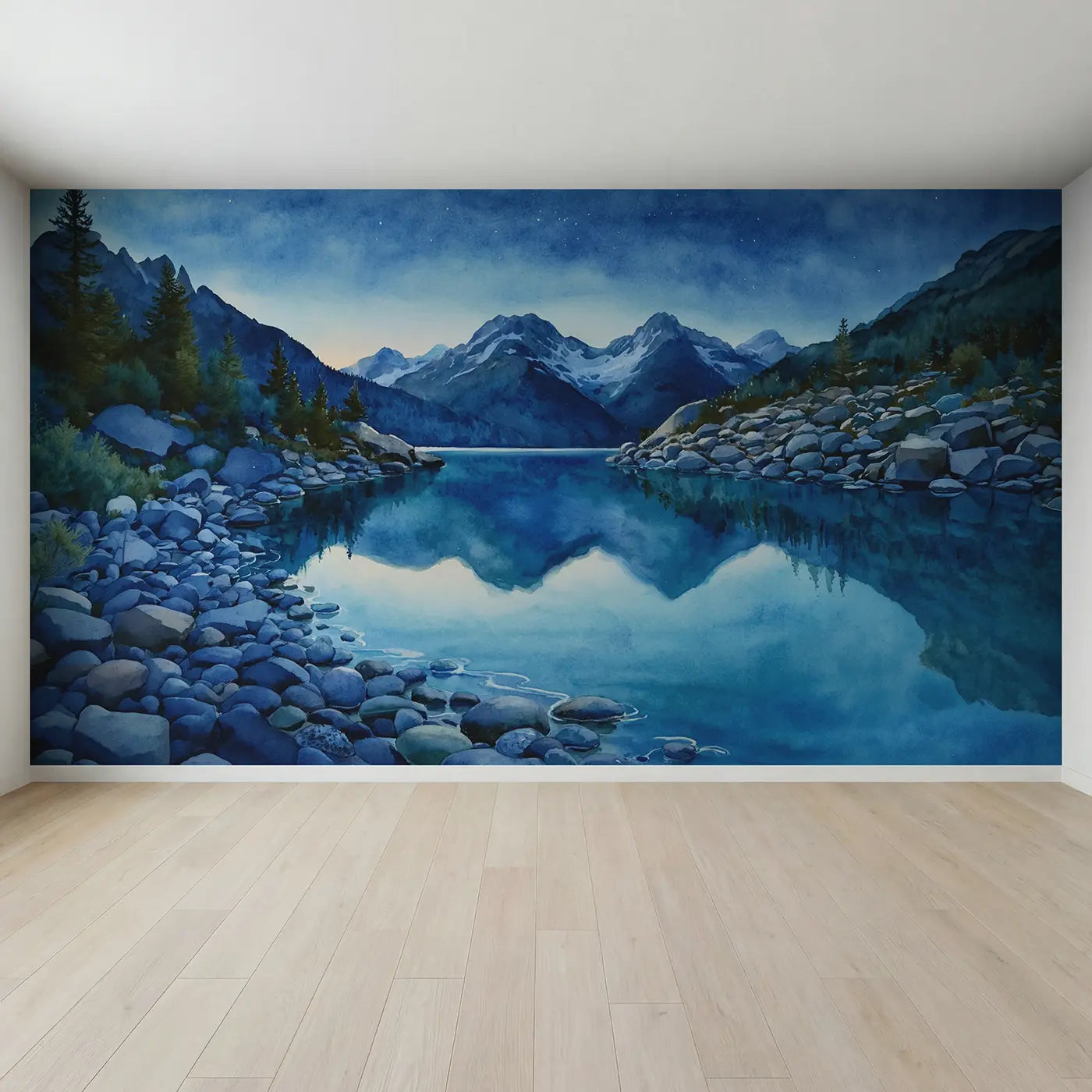Full view of Glacial Shore Mountain Wallpaper Mural by Whimsy Tots