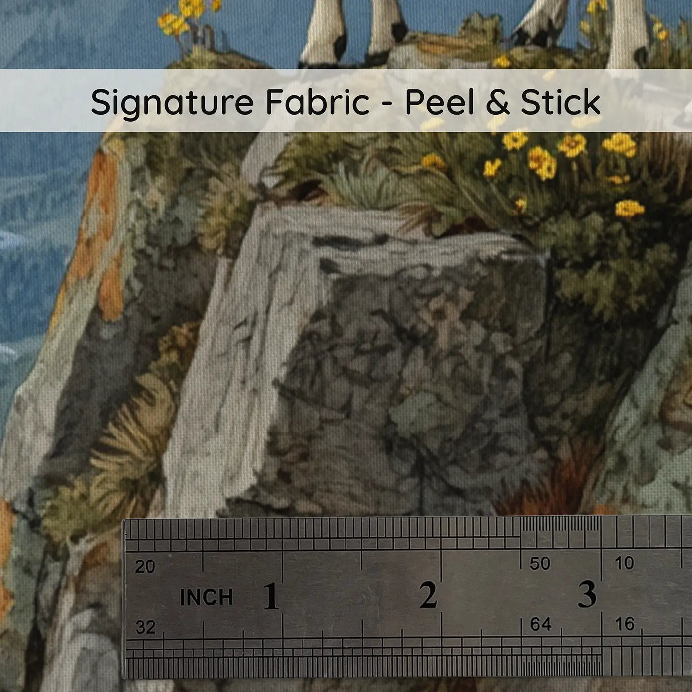 Fabric texture close-up of Mountain Goat Cliff Ledge Wallpaper Mural by Whimsy Tots