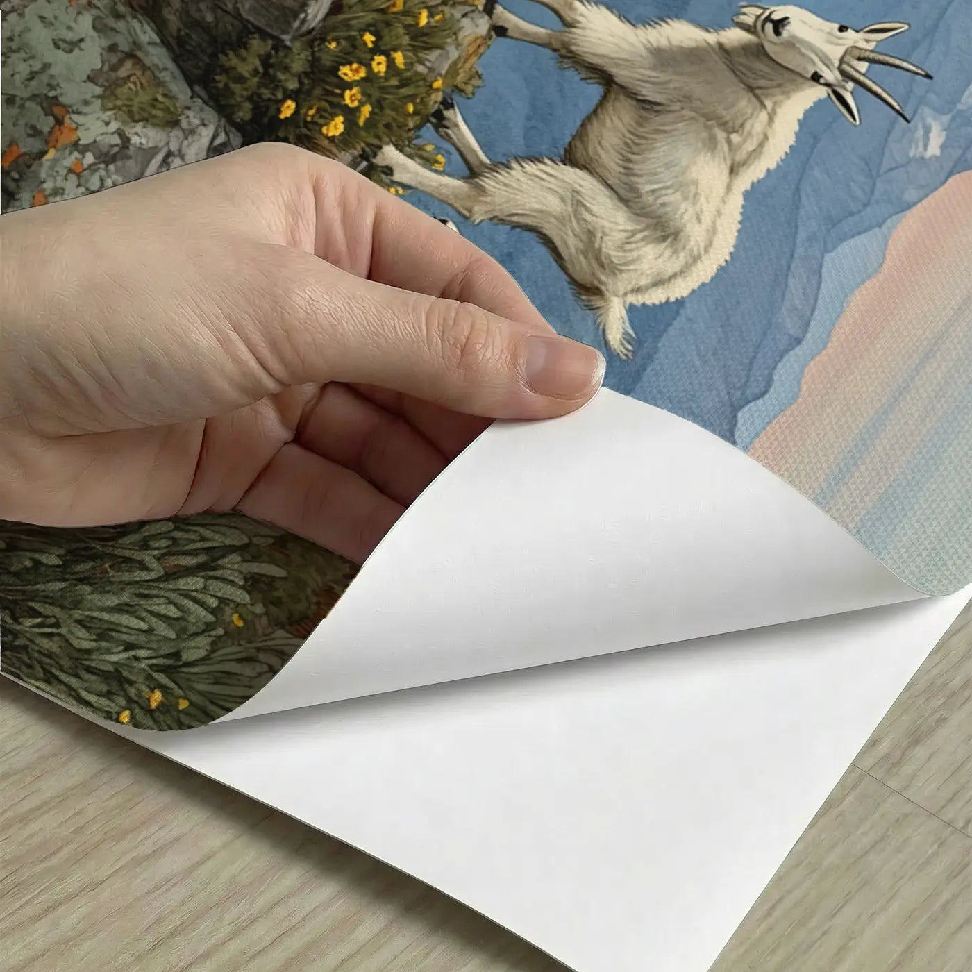 Peel-and-stick detail of Mountain Goat Cliff Ledge Wallpaper Mural by Whimsy Tots