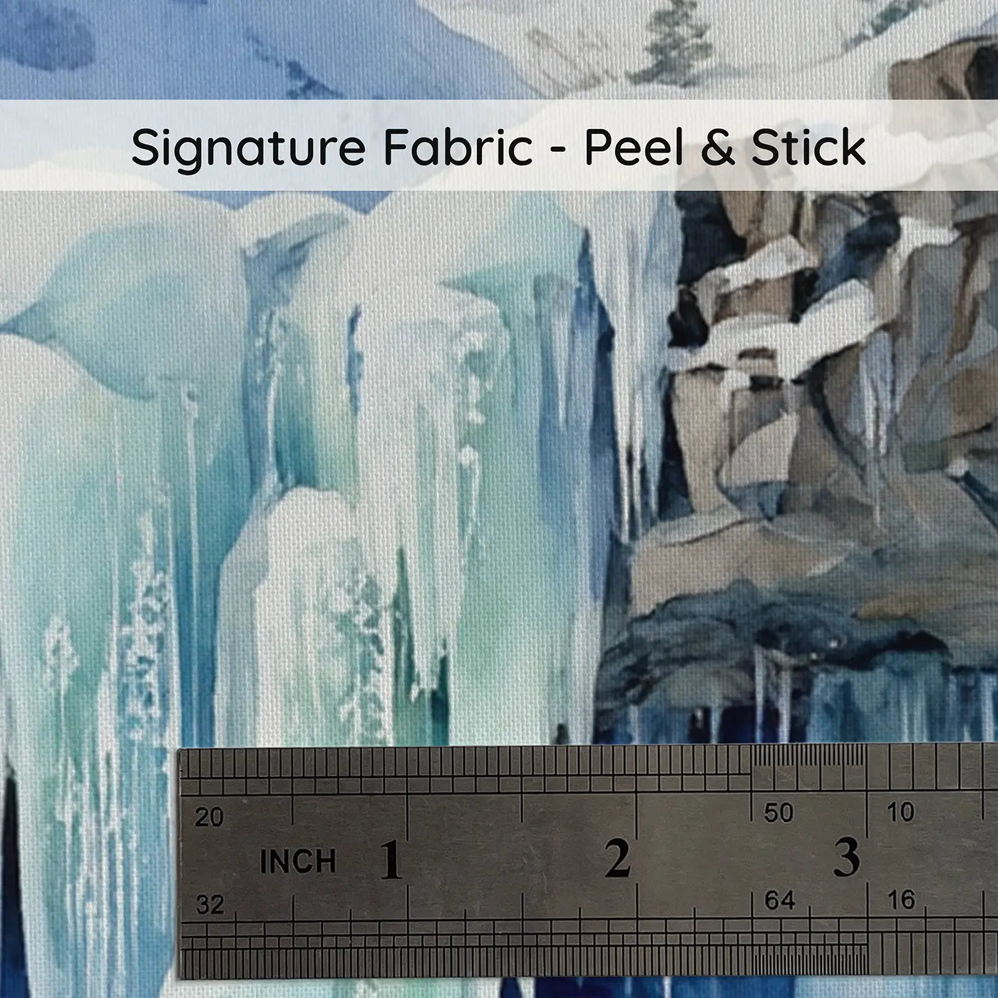 Fabric texture close-up of Frozen Waterfall Ice Mountain Winter Wallpaper Mural by Whimsy Tots